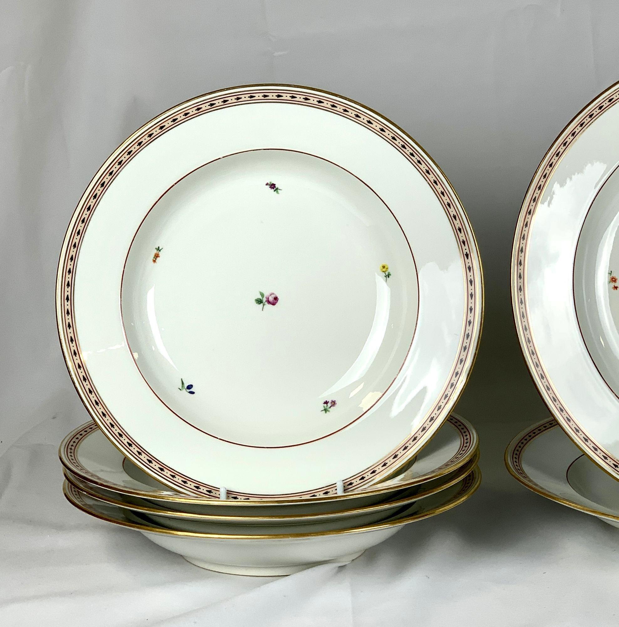 Hand-Painted 18th Century Imperial Vienna Porcelain Set of 4 Dinner 4 Soup Dishes 2 Chargers  For Sale