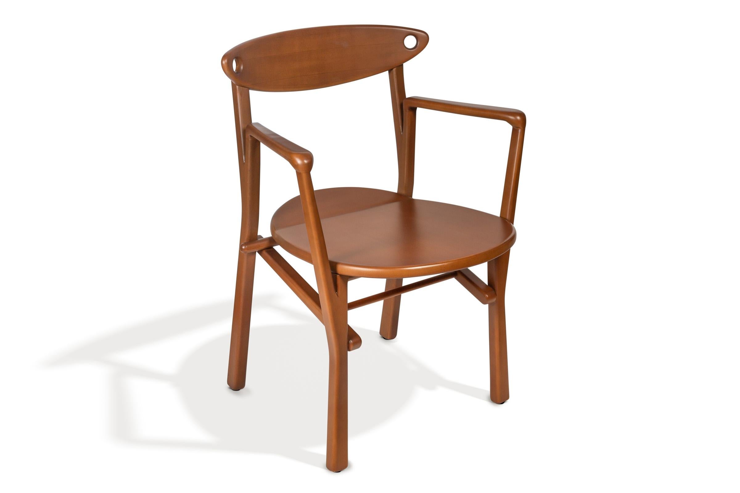 Set of 4 Dinning Chairs Laje  Light Brown Finish Wood In New Condition For Sale In São Paulo, BR