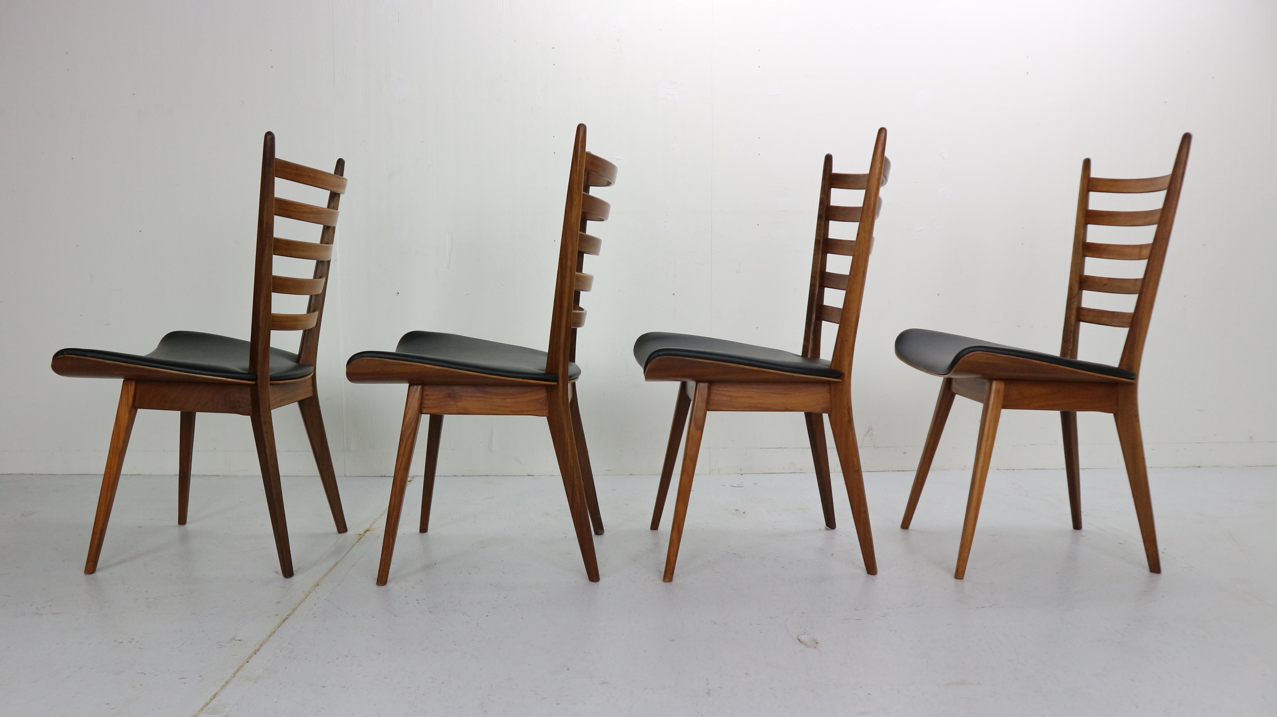 Faux Leather Set of 4 Dinning Room Chairs by Cees Braakman for Pastoe, 1960s Netherlands