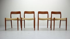 Set of 4 Dinning Room Chairs Designed by Niels Otto Møller, Model 75, Denmark