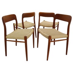 Set of 4 Dinning Room Chairs Designed by Niels Otto Møller, Model 75, Denmark