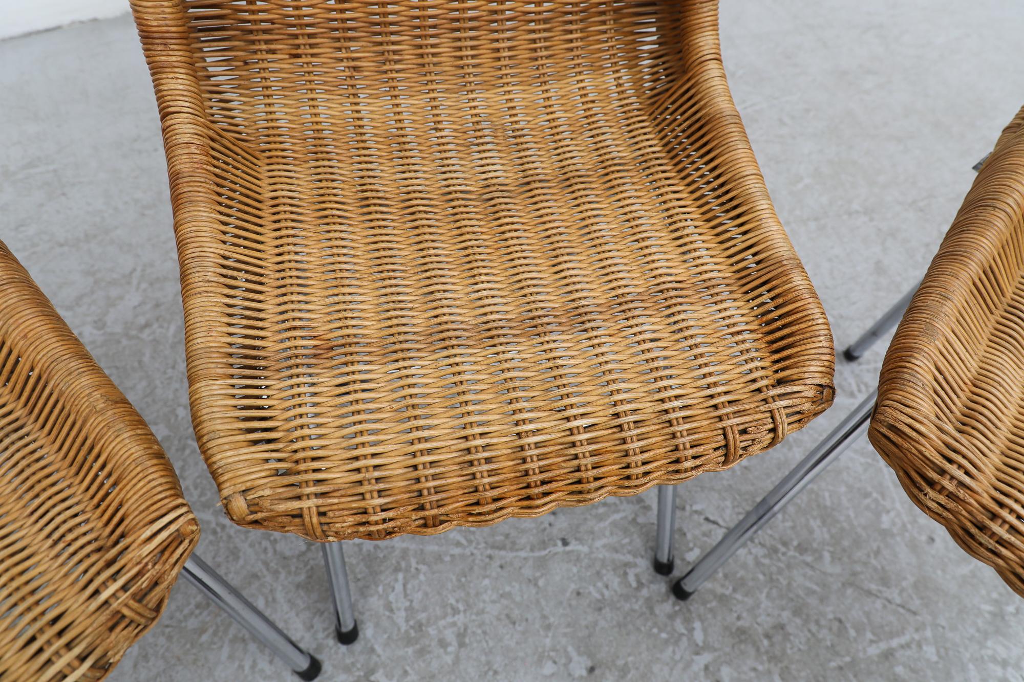 Set of 4 Dirk Van Sliedregt Rattan Chairs with Chrome Legs for Rohe Noordwolde 4
