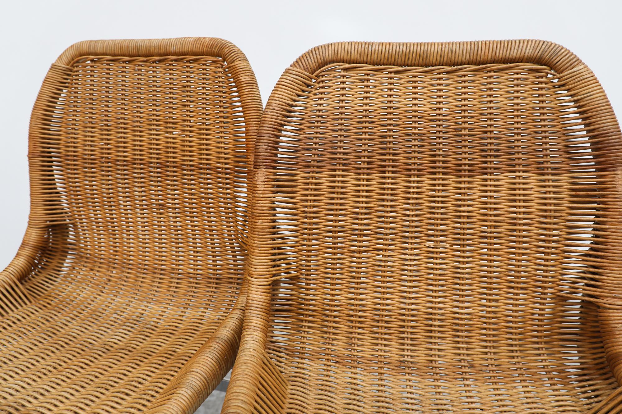 Set of 4 Dirk Van Sliedregt Rattan Chairs with Chrome Legs for Rohe Noordwolde 5