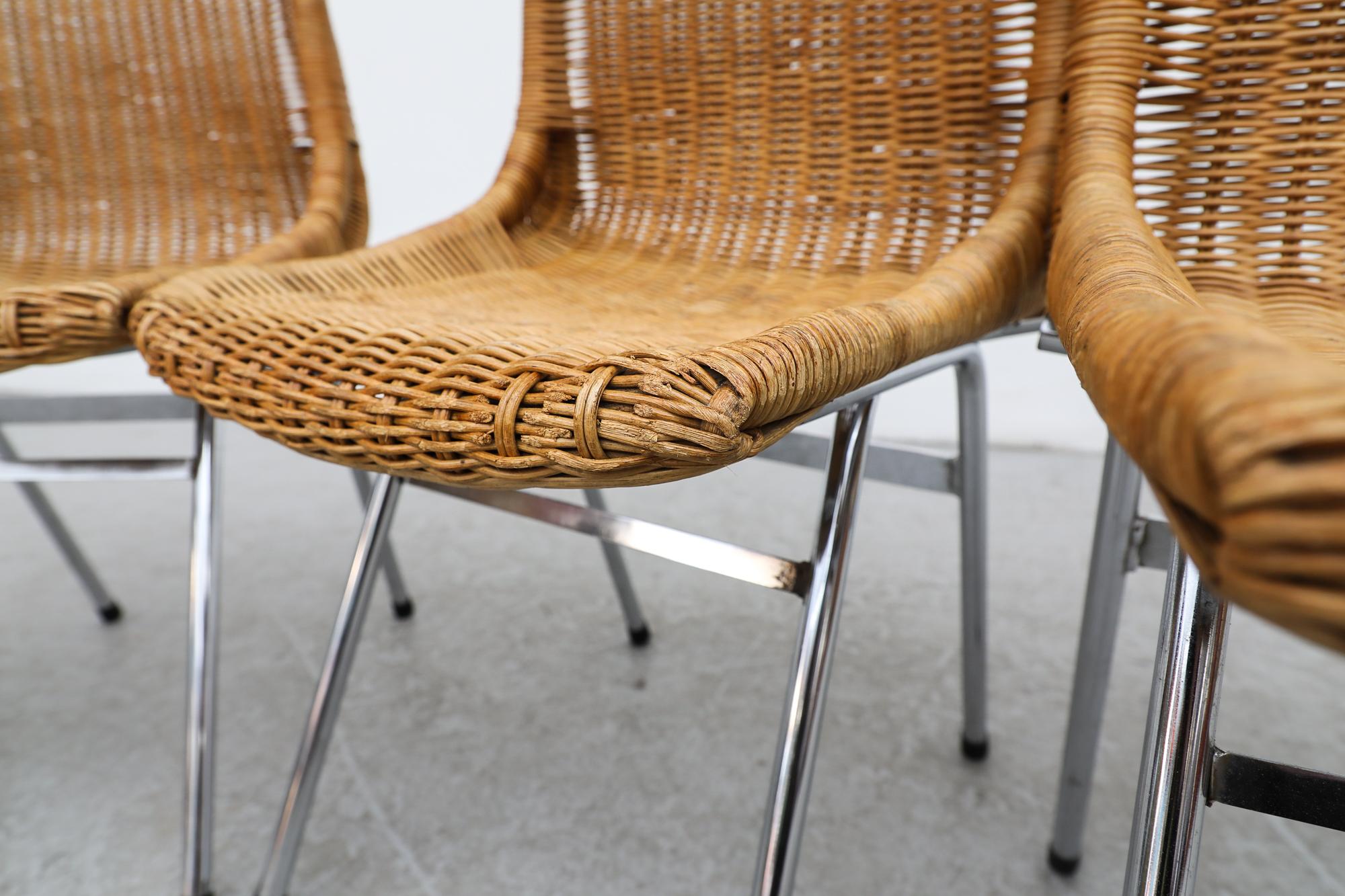 Set of 4 Dirk Van Sliedregt Rattan Chairs with Chrome Legs for Rohe Noordwolde 6