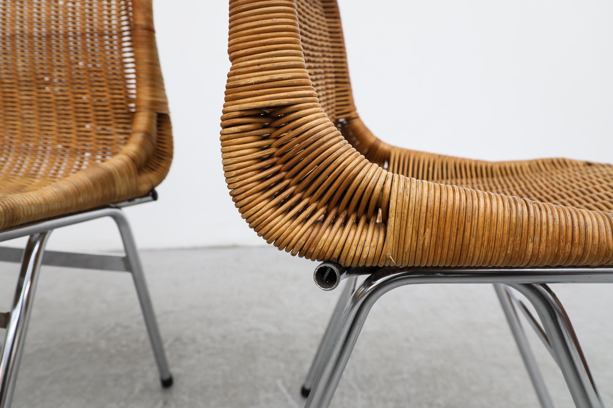 Set of 4 Dirk Van Sliedregt Rattan Chairs with Chrome Legs for Rohe Noordwolde 7