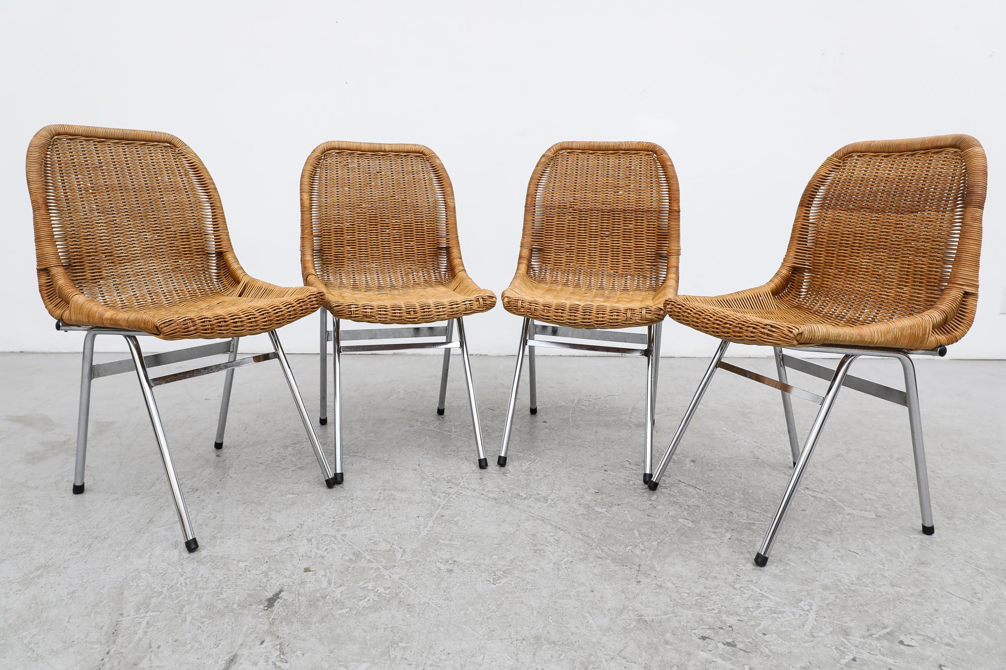 Set of 4 Dirk Van Sliedregt Rattan Chairs with Chrome Legs for Rohe Noordwolde 13