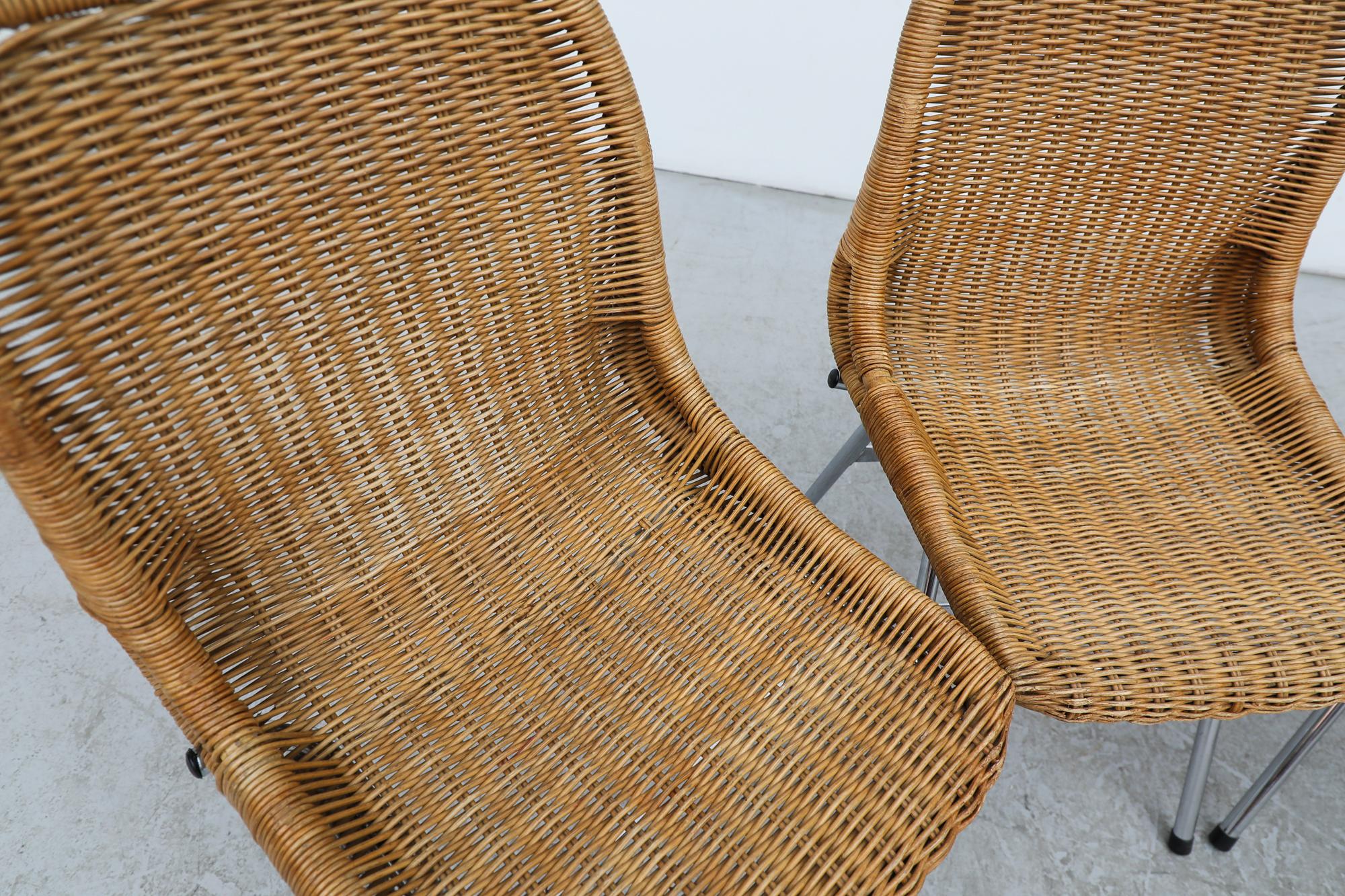 Set of 4 Dirk Van Sliedregt Rattan Chairs with Chrome Legs for Rohe Noordwolde 1