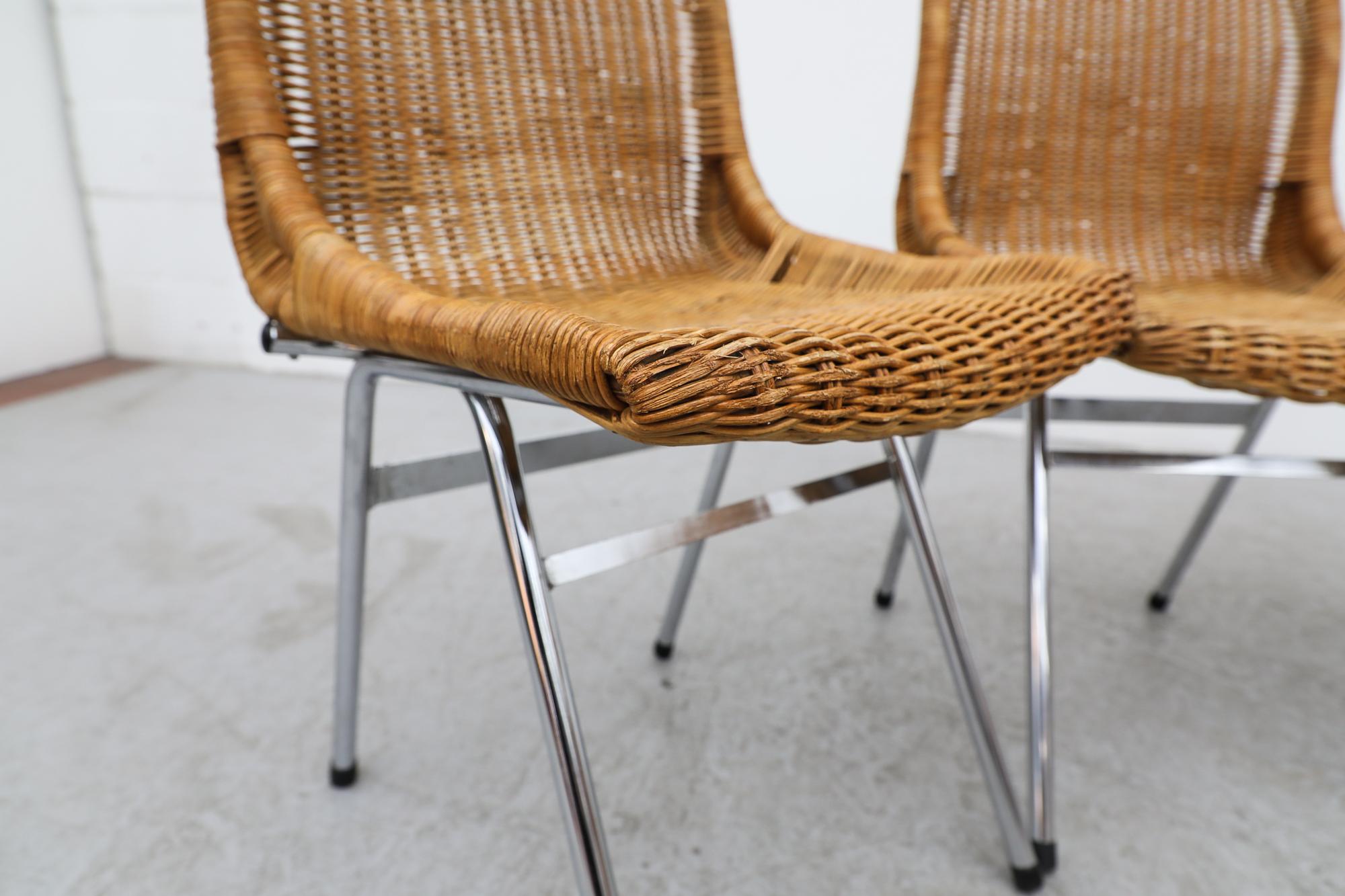 Set of 4 Dirk Van Sliedregt Rattan Chairs with Chrome Legs for Rohe Noordwolde 2