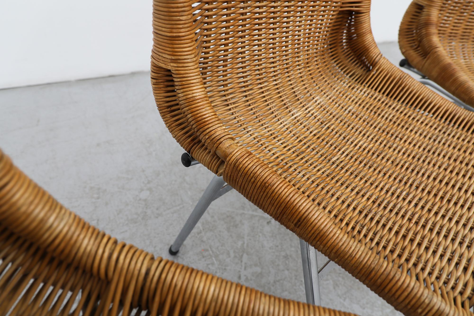 Set of 4 Dirk Van Sliedregt Rattan Chairs with Chrome Legs for Rohe Noordwolde 3