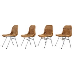 Set of 4 Dirk Van Sliedregt Rattan Chairs with Chrome Legs for Rohe Noordwolde