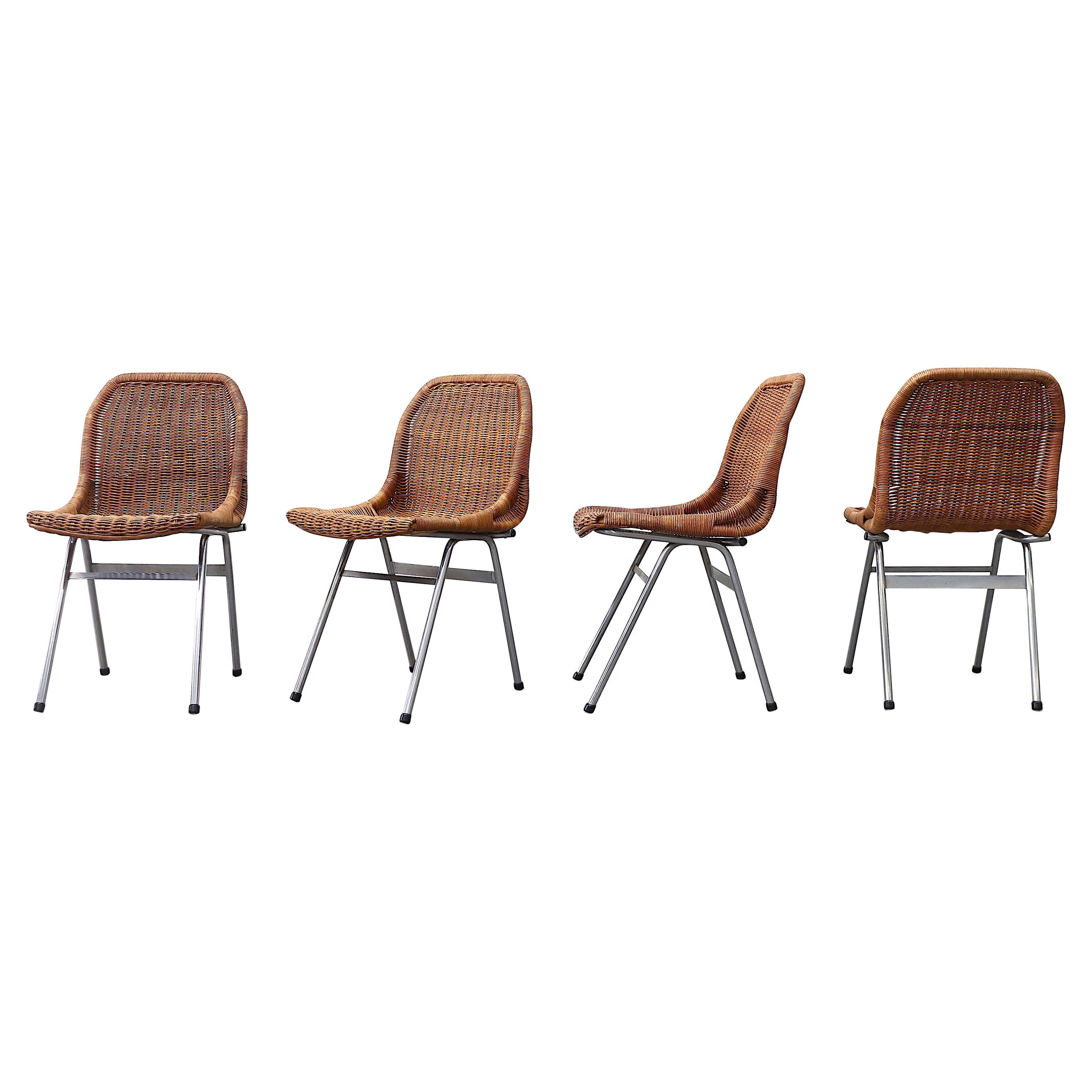 Set of 4 Dirk van Sliedregt Rattan Dining Chairs