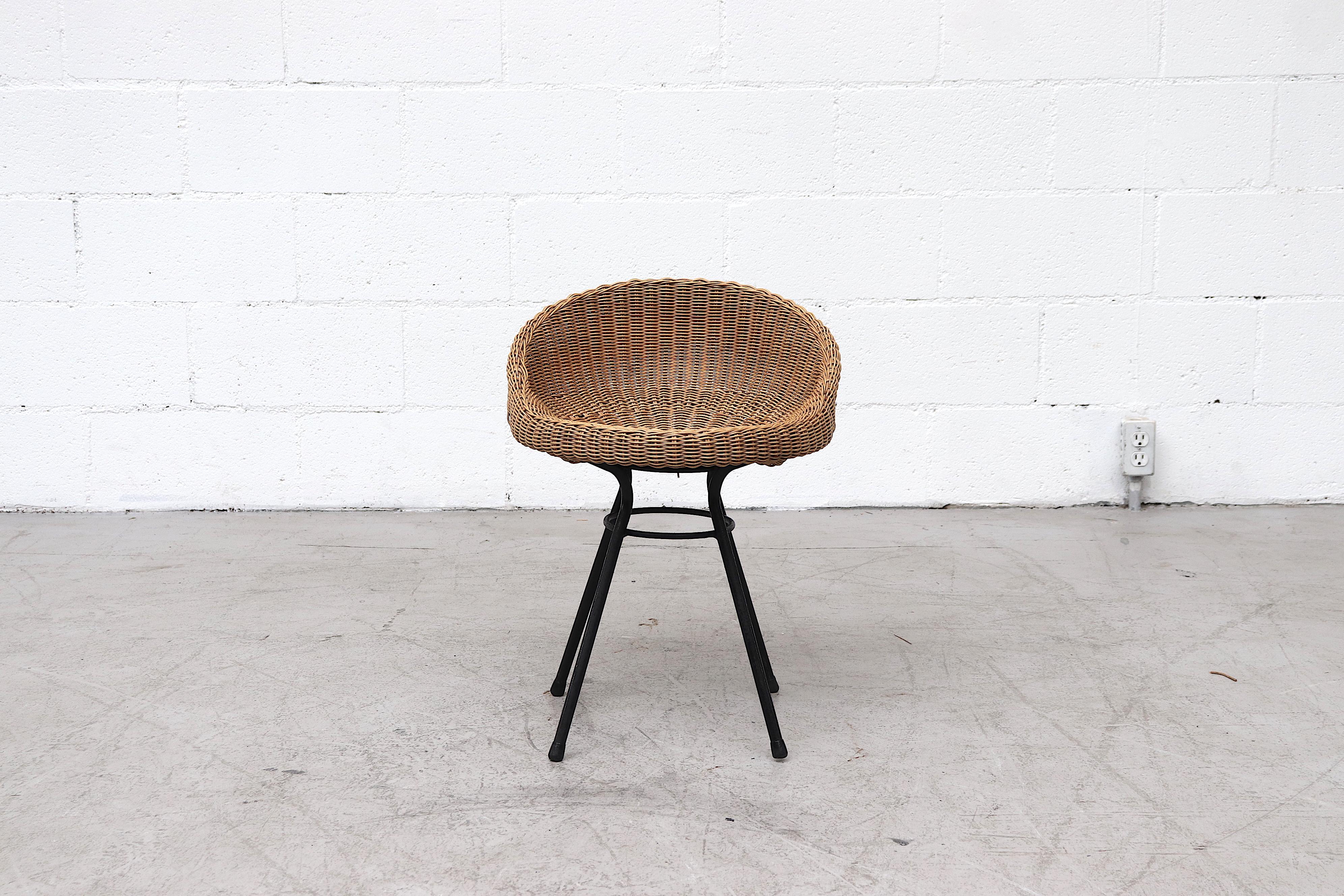 Mid-Century Modern Set of 4 Dirk Van Sliedregt Style Rattan Bucket Stools