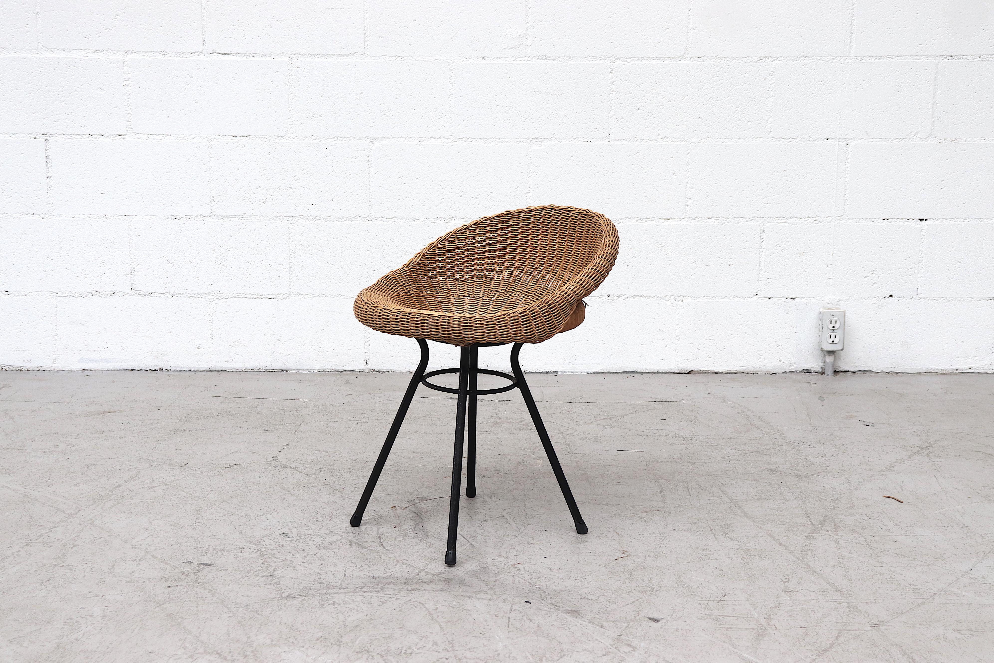 Dutch Set of 4 Dirk Van Sliedregt Style Rattan Bucket Stools