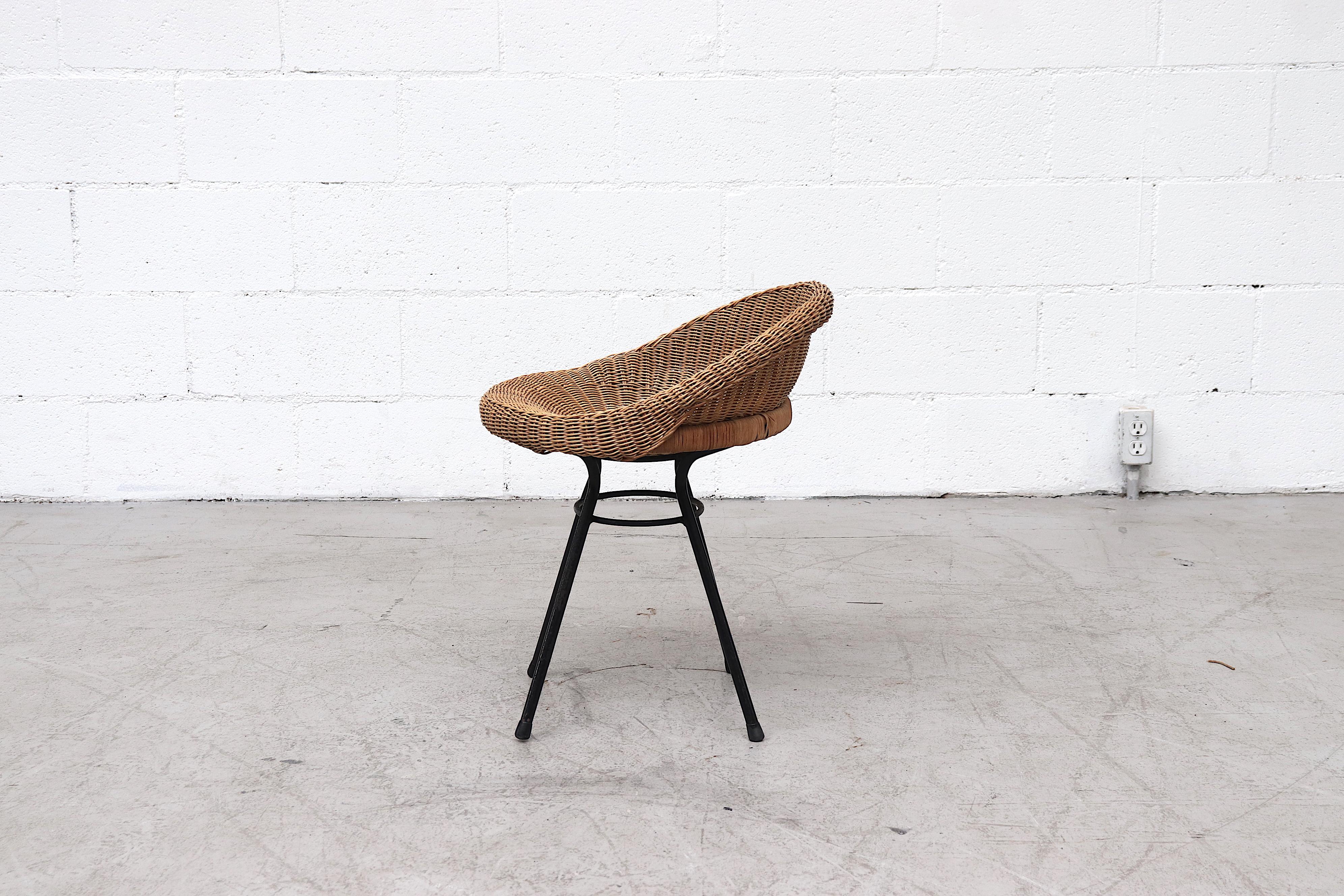 Set of 4 Dirk Van Sliedregt Style Rattan Bucket Stools In Good Condition In Los Angeles, CA