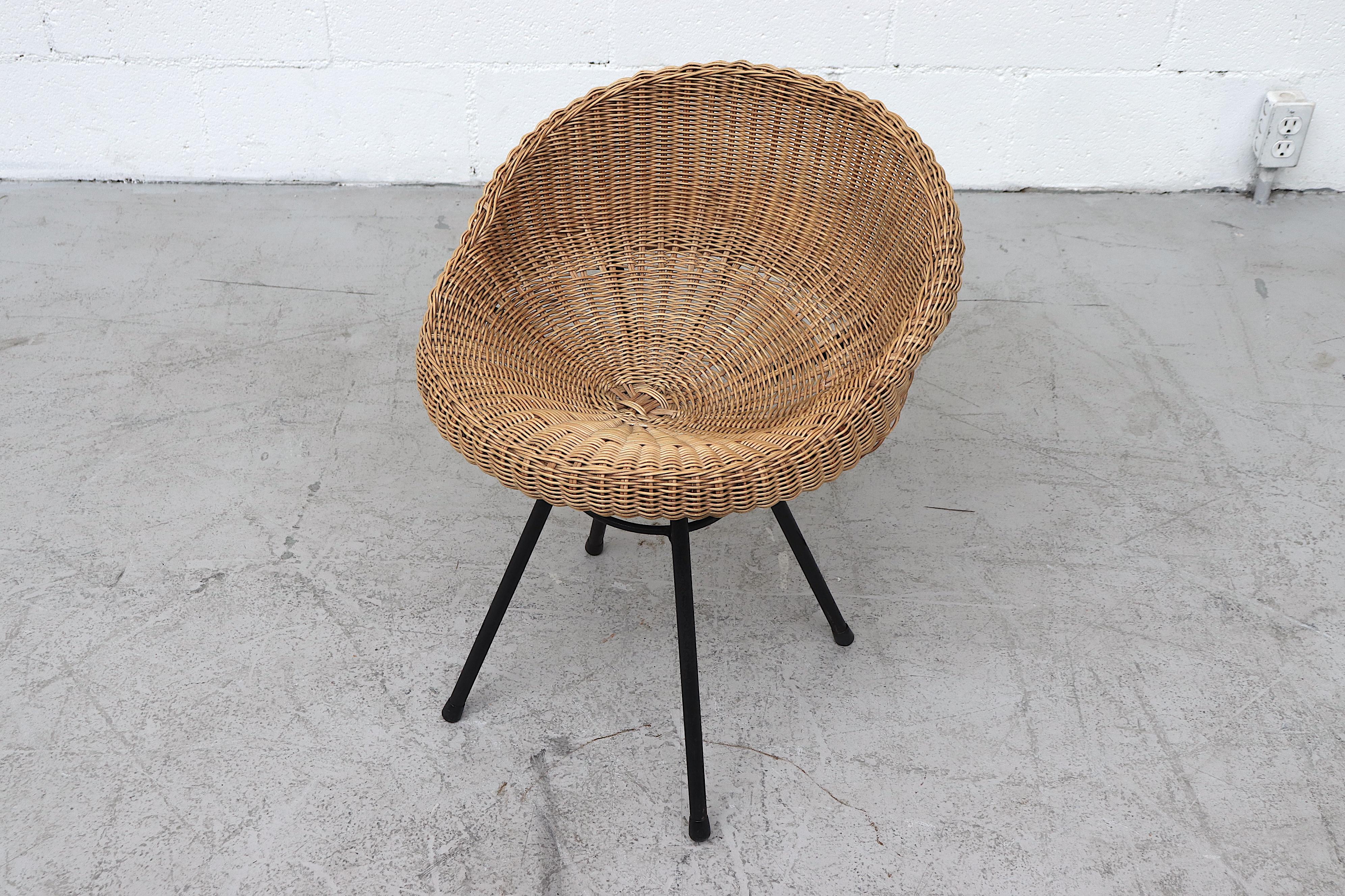 Metal Set of 4 Dirk Van Sliedregt Style Rattan Bucket Stools