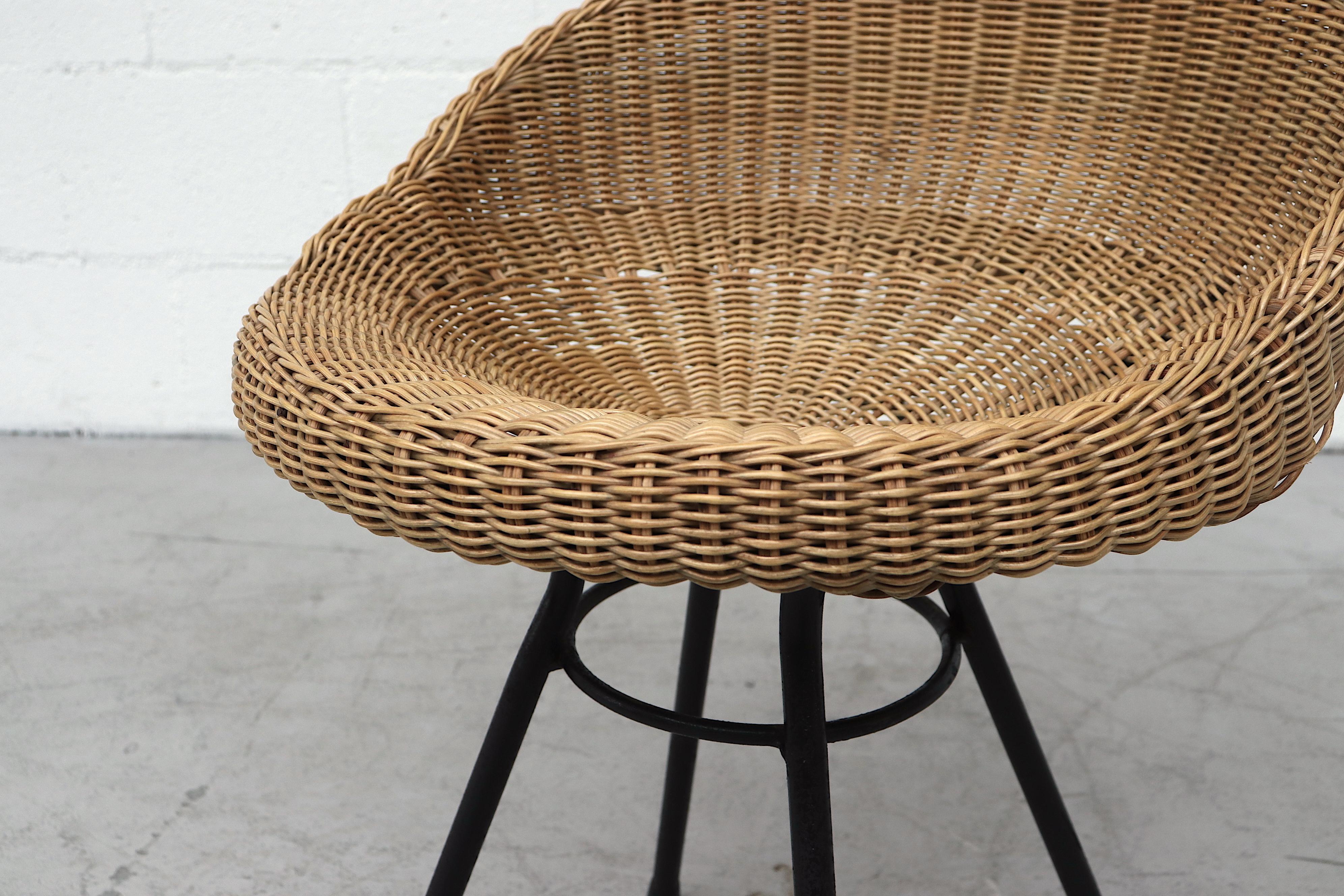 Set of 4 Dirk Van Sliedregt Style Rattan Bucket Stools 2