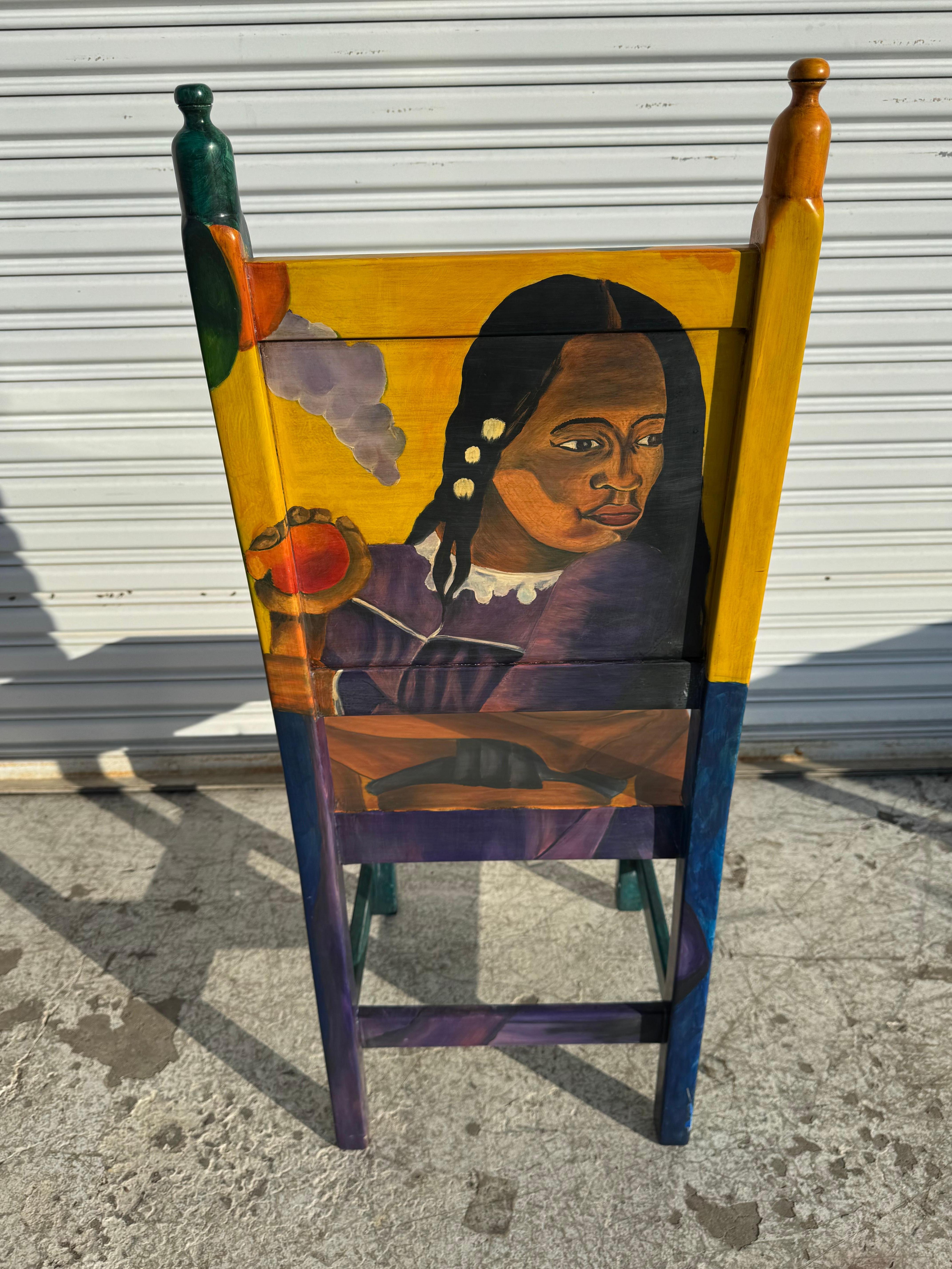 Set of 4 Disenos Caaesa Paul Gaugin Styled Hand painted Side Chairs For Sale 3