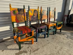Satz von 4 Disenos Caaesa Paul Gaugin Styled Hand gemalt Side Chairs