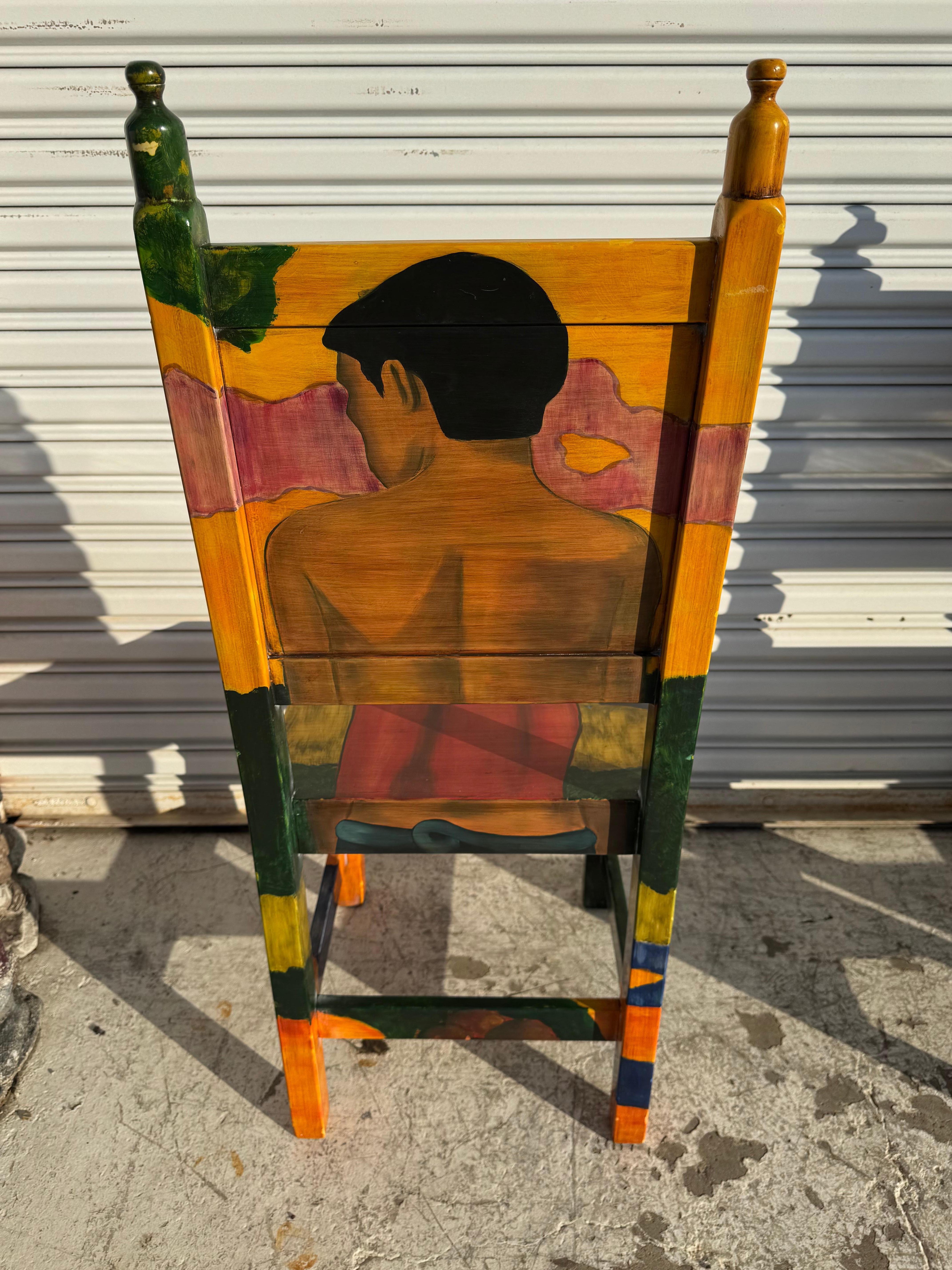 Hand-Painted Set of 4 Disenos Caaesa Paul Gaugin Styled Hand painted Side Chairs For Sale