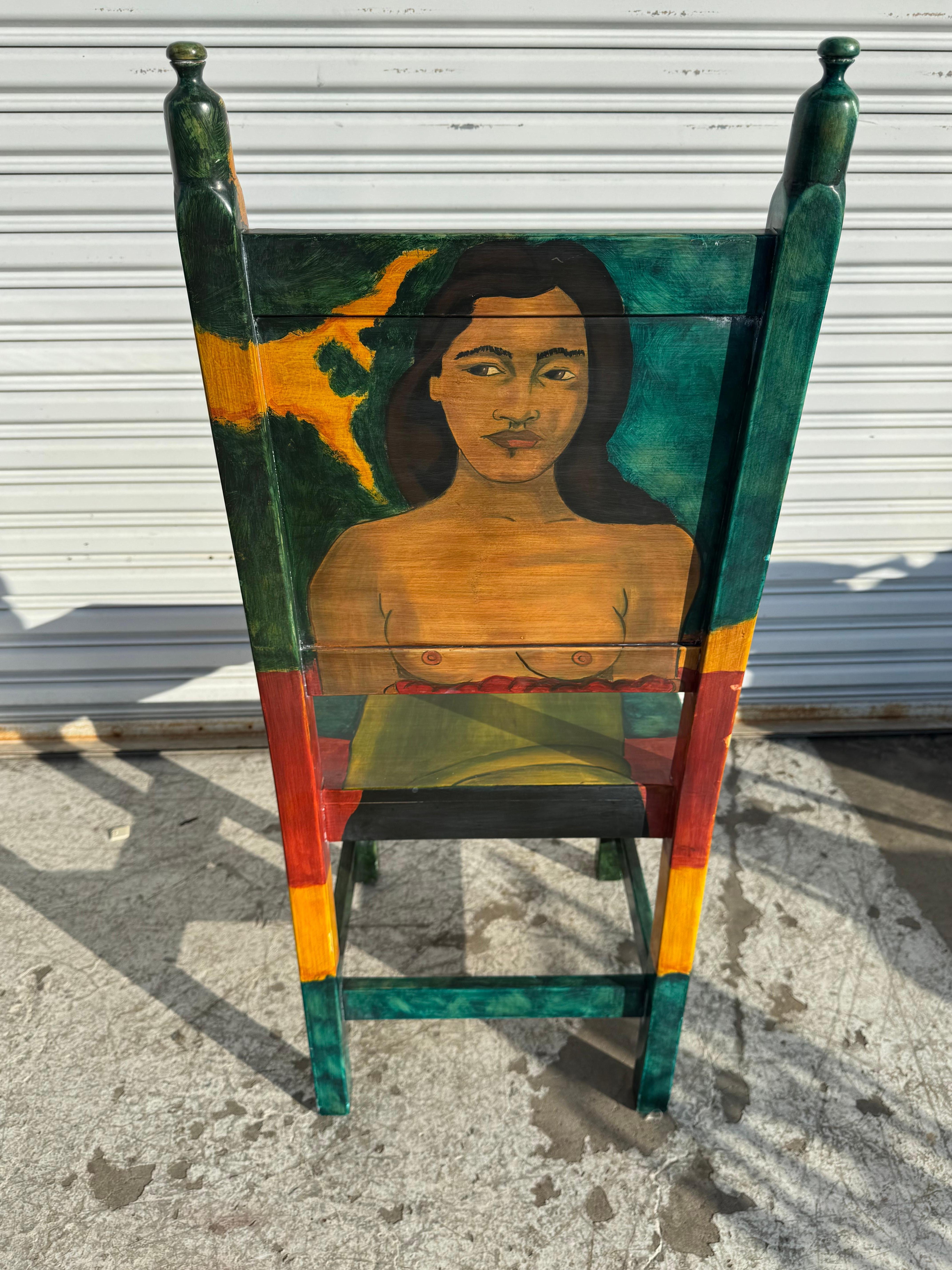 Set of 4 Disenos Caaesa Paul Gaugin Styled Hand painted Side Chairs For Sale 1