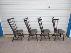 Set of 4 Distressed Black High Back Farm/Country Style Windsor Dining Chairs