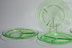 Set of 4 Divided Dinner Plates, Uranium Green Glass Glow in UV Light