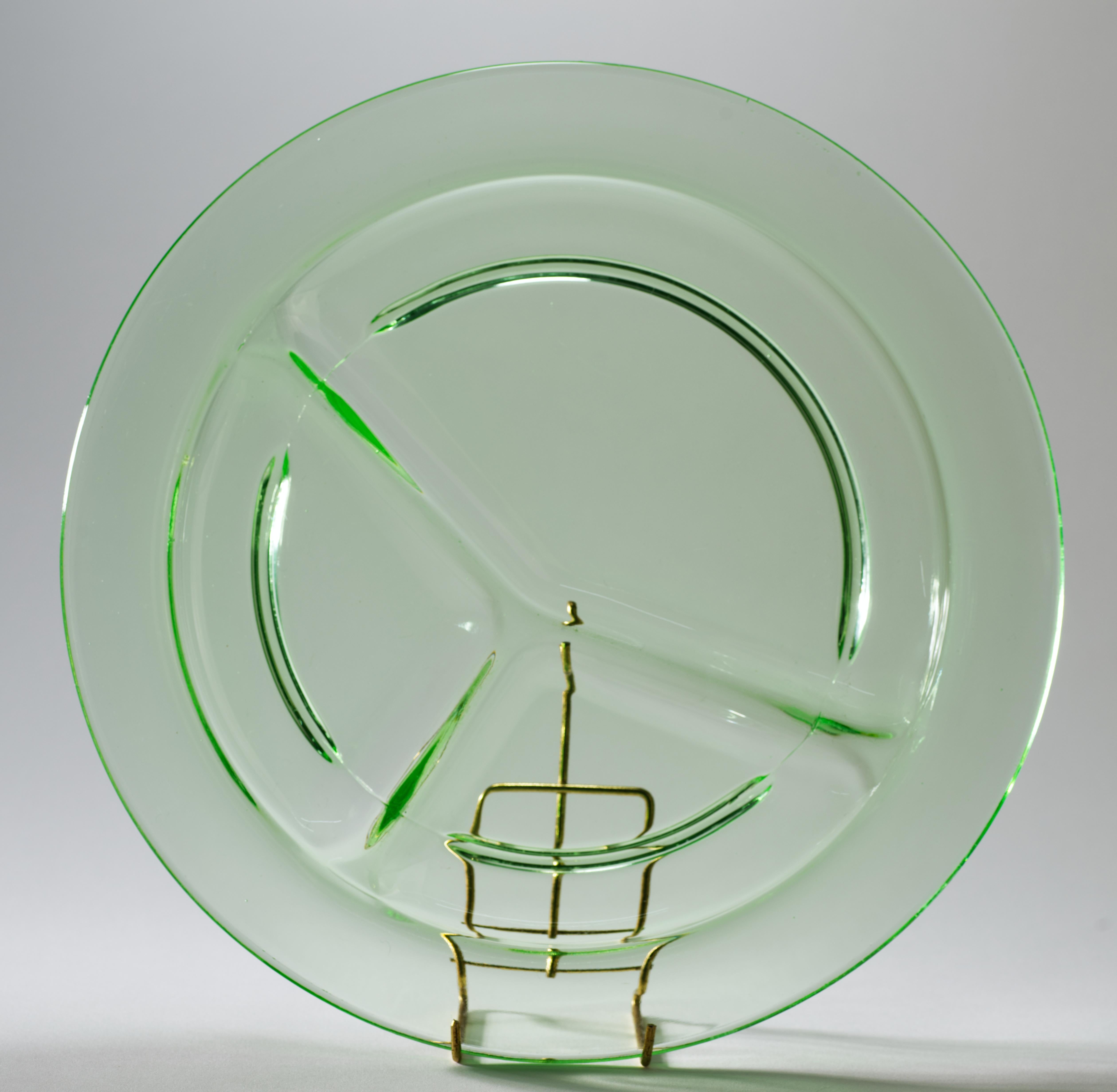 Set de 4 Platos Divididos, Vidrio Verde Uranio Brillan con Luz UV Vidrio de uranio en venta