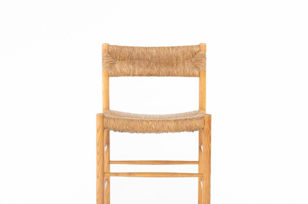 Set of 4 Dordogne chairs ash and straw by Sentou 1950 For Sale 5