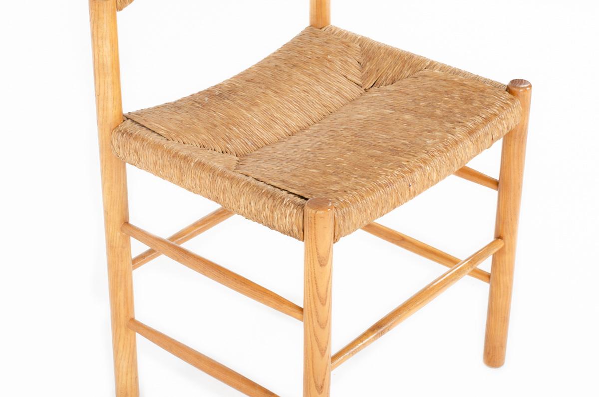 Set of 4 Dordogne chairs ash and straw by Sentou 1950 For Sale 3