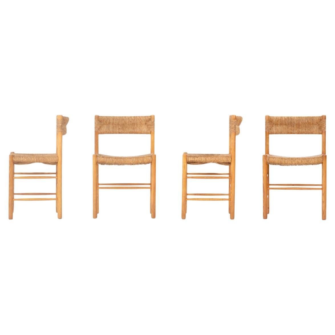 Set of 4 Dordogne chairs ash and straw by Sentou 1950 For Sale