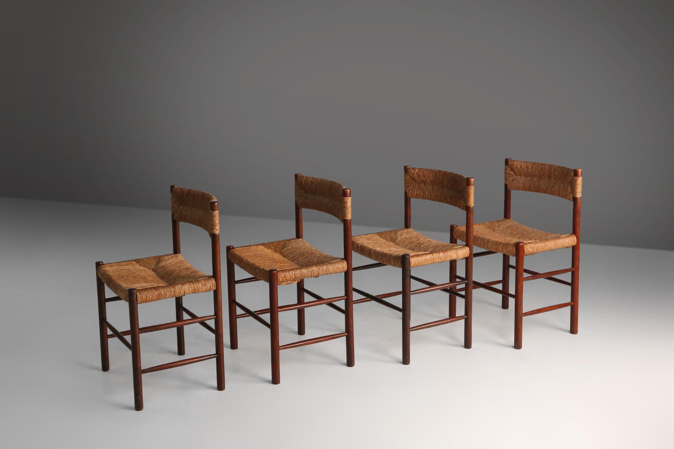 Set of 4 Dordogne chairs by Charlotte Perriand for Sentou, France, 1950s For Sale 7