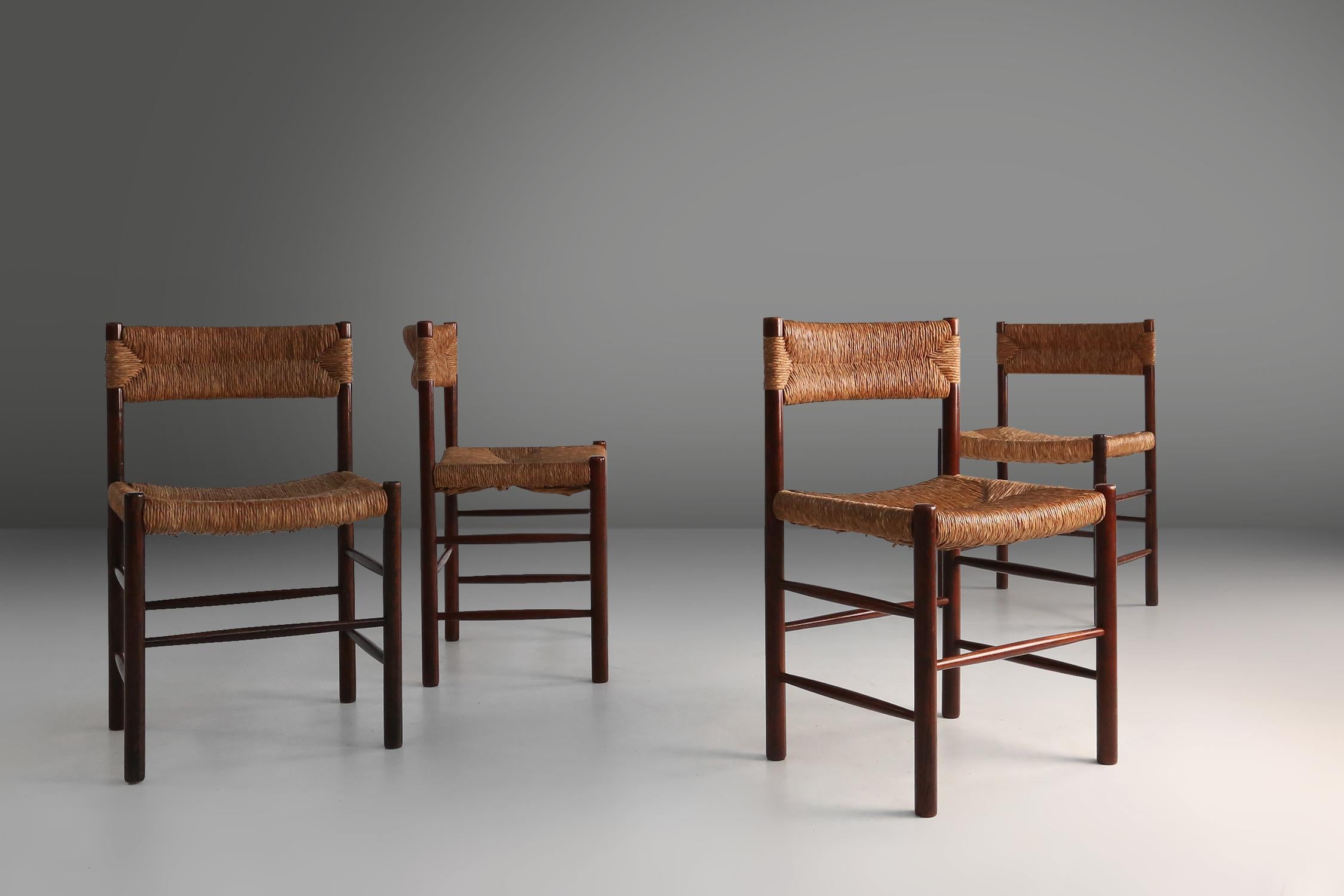 French Set of 4 Dordogne chairs by Charlotte Perriand for Sentou, France, 1950s For Sale