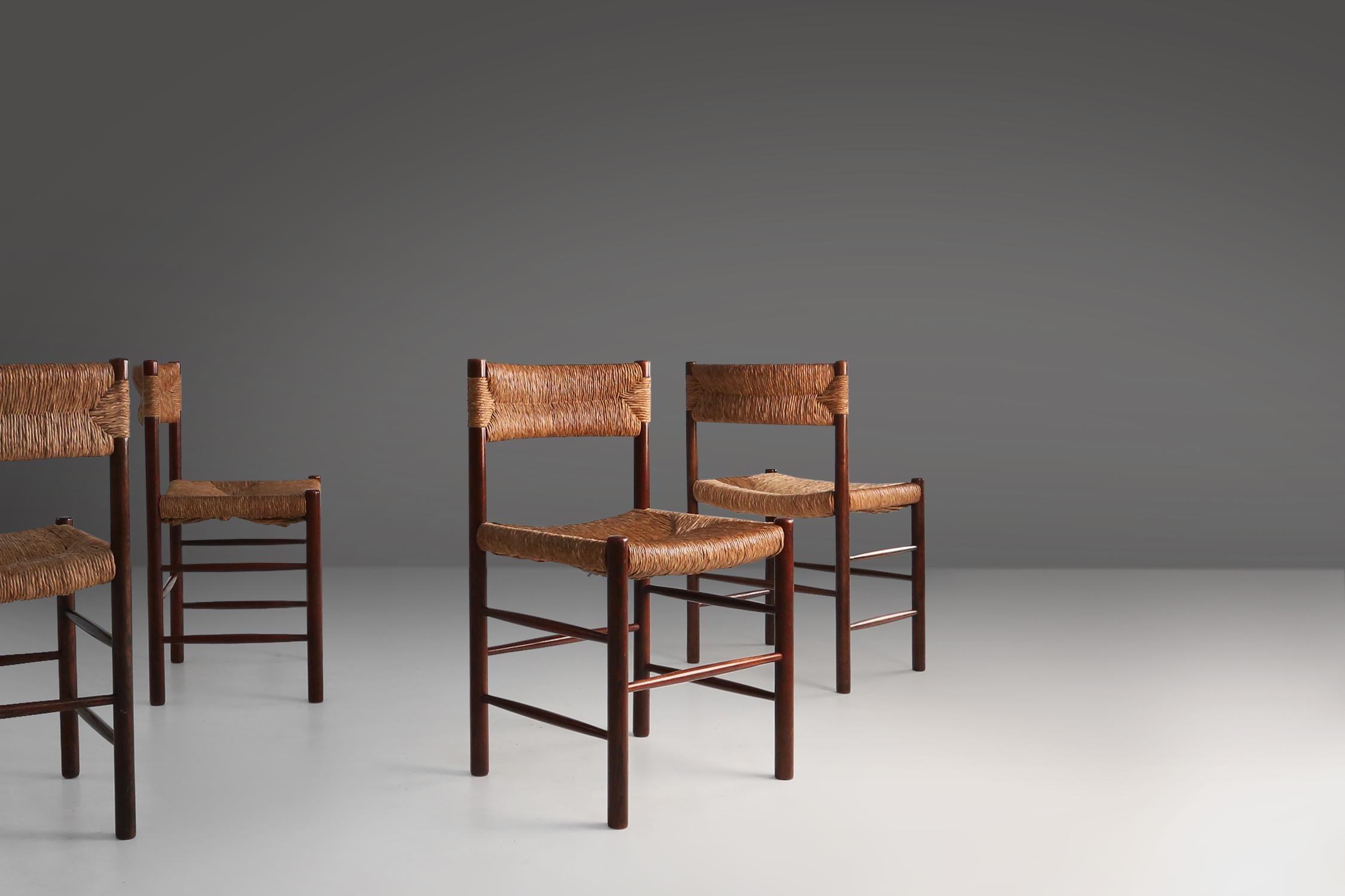 Set of 4 Dordogne chairs by Charlotte Perriand for Sentou, France, 1950s In Good Condition For Sale In Meulebeke, BE
