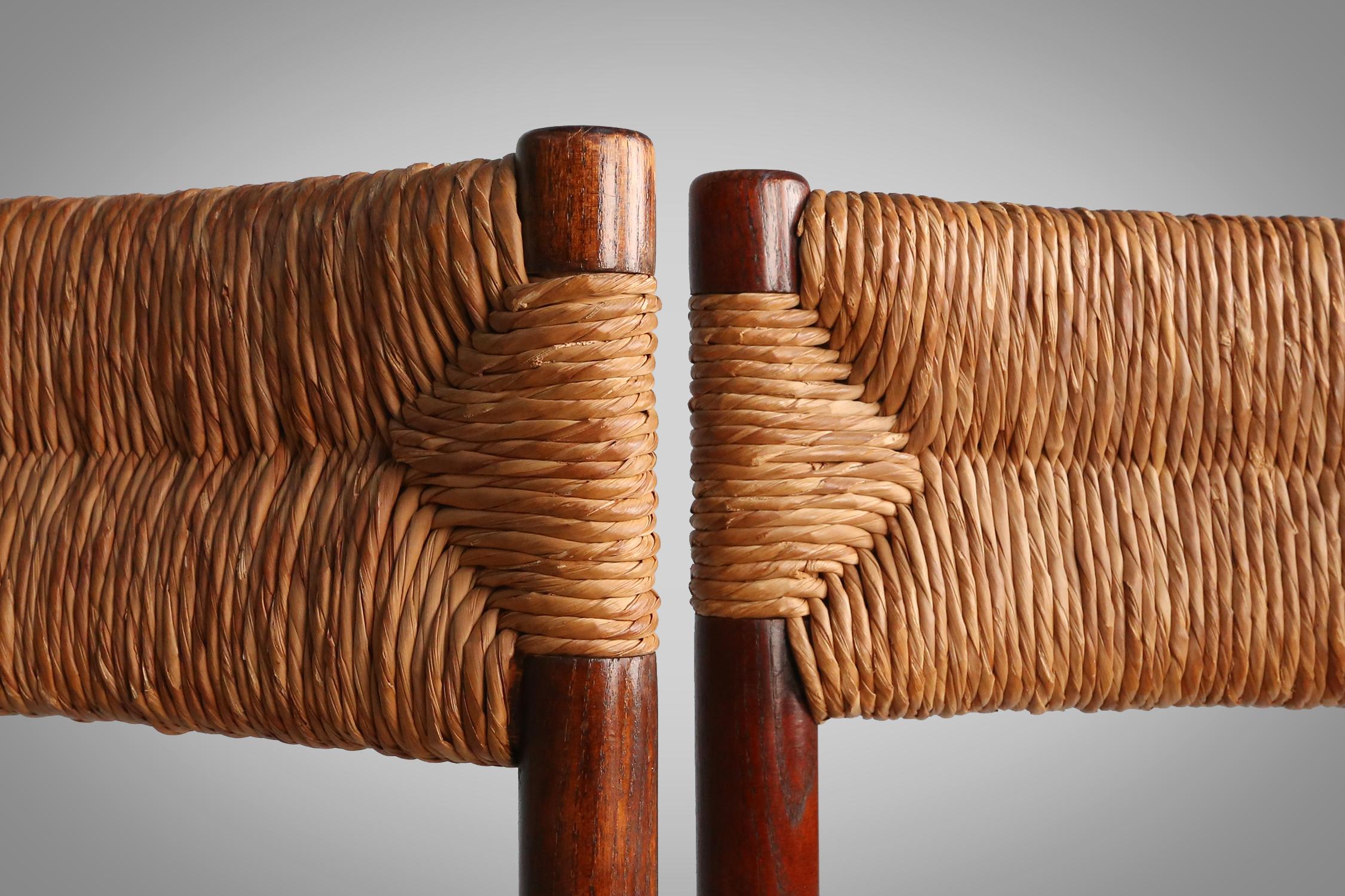 Wicker Set of 4 Dordogne chairs by Charlotte Perriand for Sentou, France, 1950s