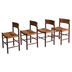Vintage Set of 4 Dordogne chairs by Charlotte Perriand for Sentou, France, 1950s