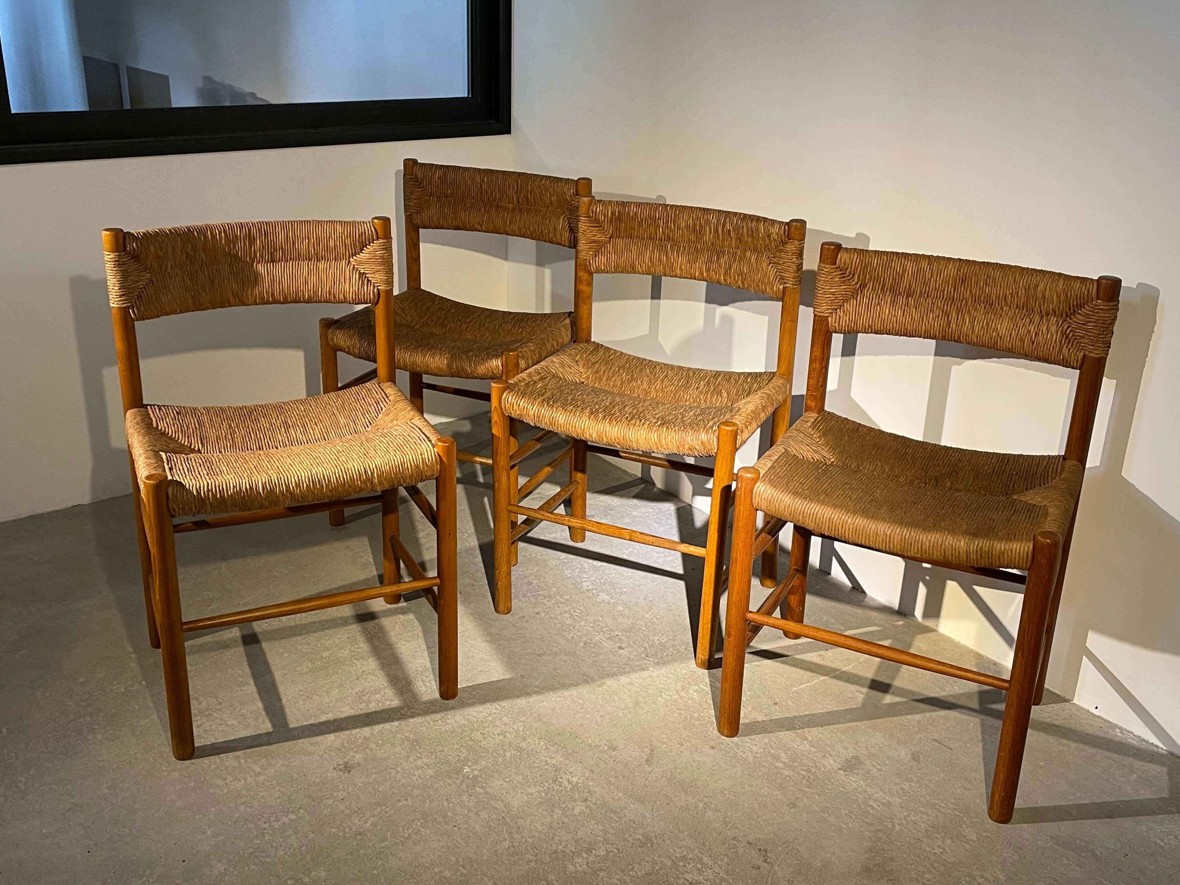 Hand-Crafted Set of 4 Dordogne chairs, Robert Sentou for Charlotte Perriand, France 1960 For Sale