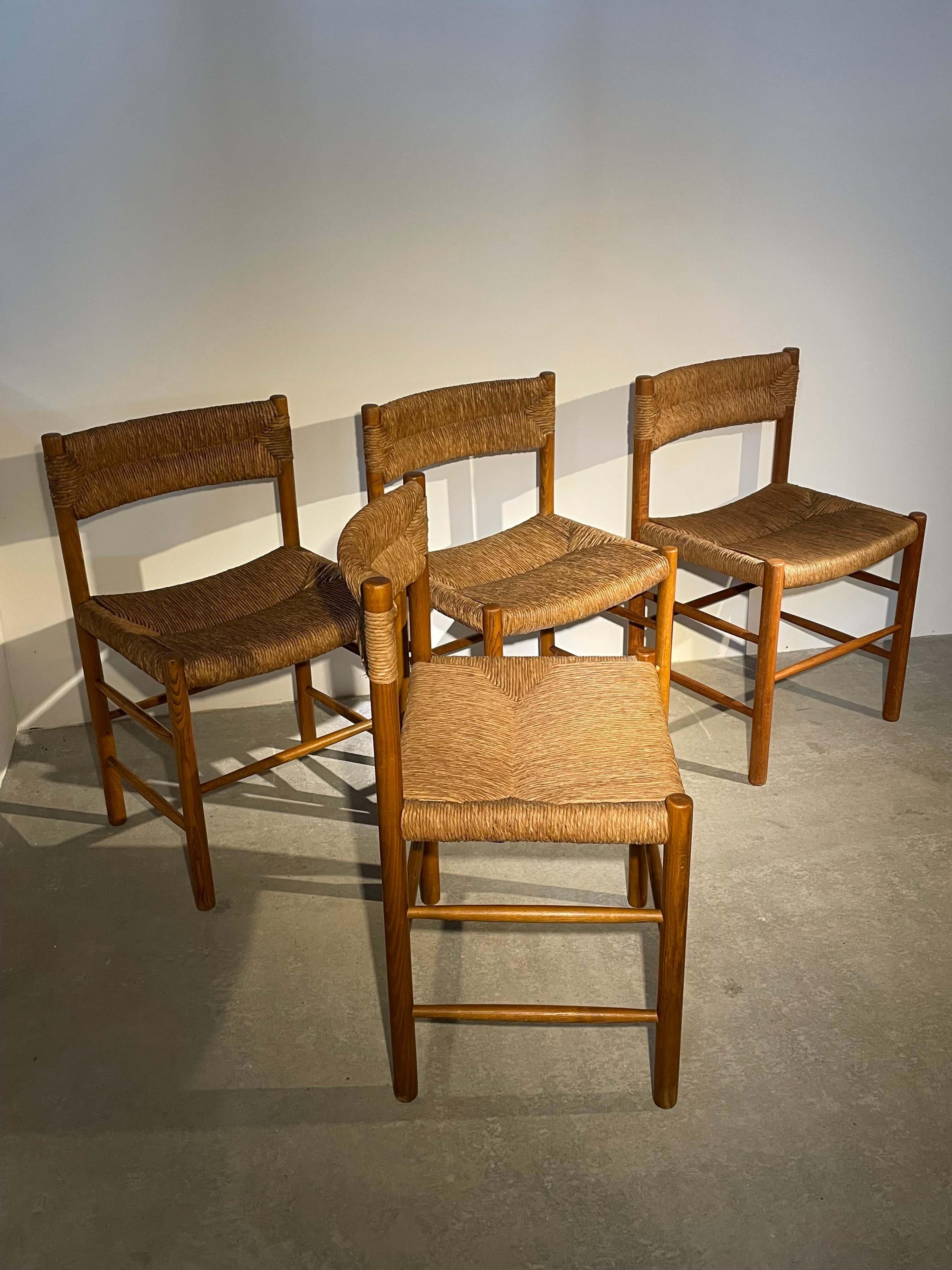 Mid-20th Century Set of 4 Dordogne chairs, Robert Sentou for Charlotte Perriand, France 1960 For Sale