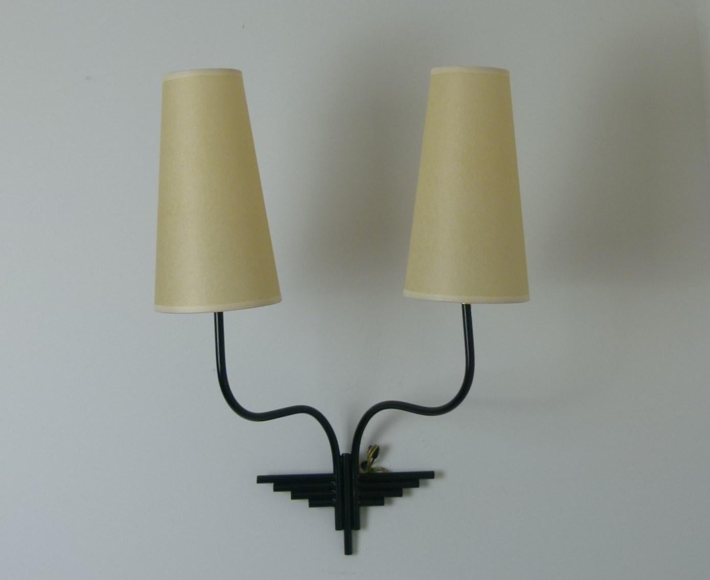 Mid-Century Modern Set of 4 Double Sconce French Work, circa 1950
