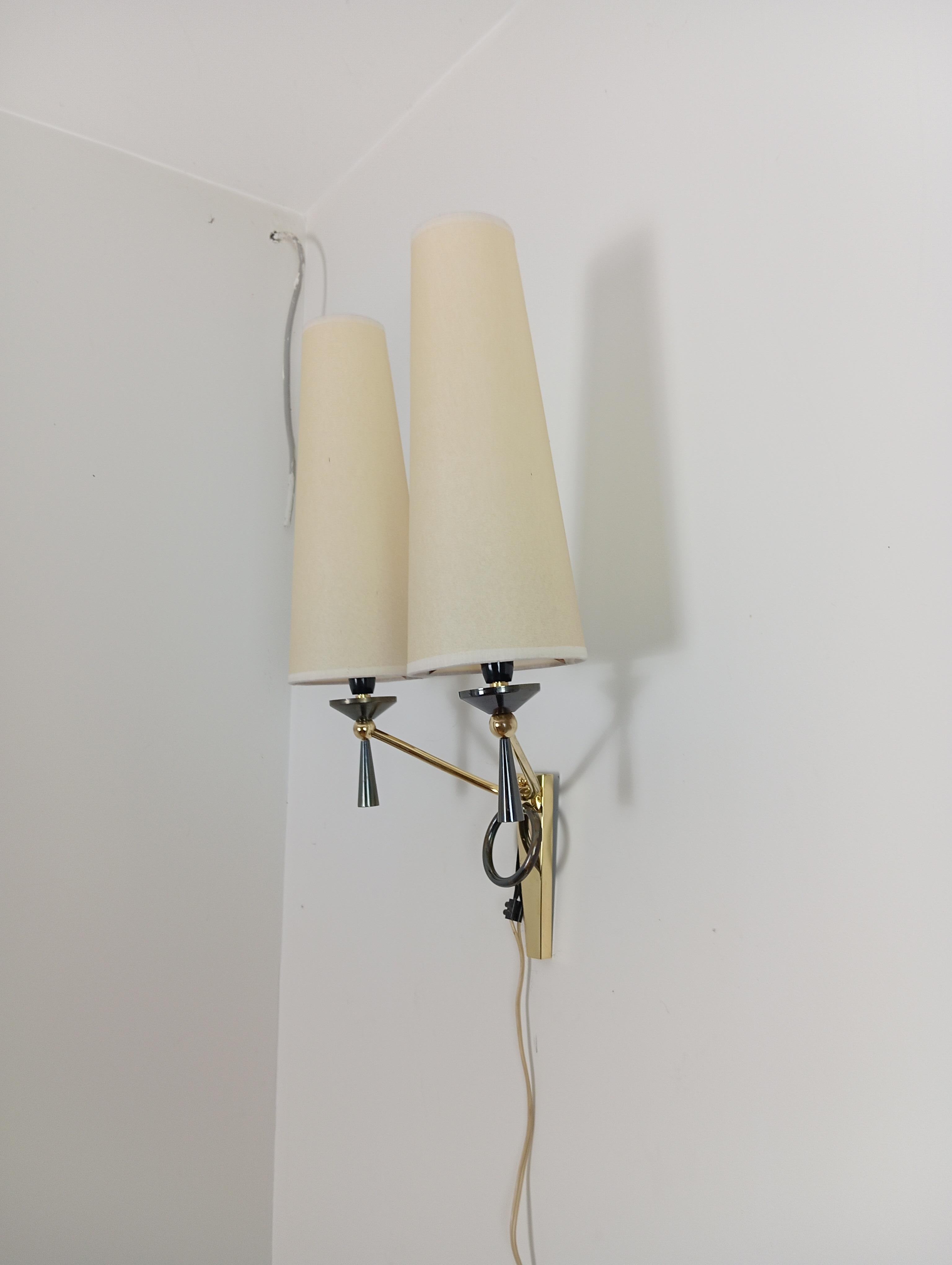 Set of 4 double sconces in brass, Maison Lunel circa 1950 For Sale 13