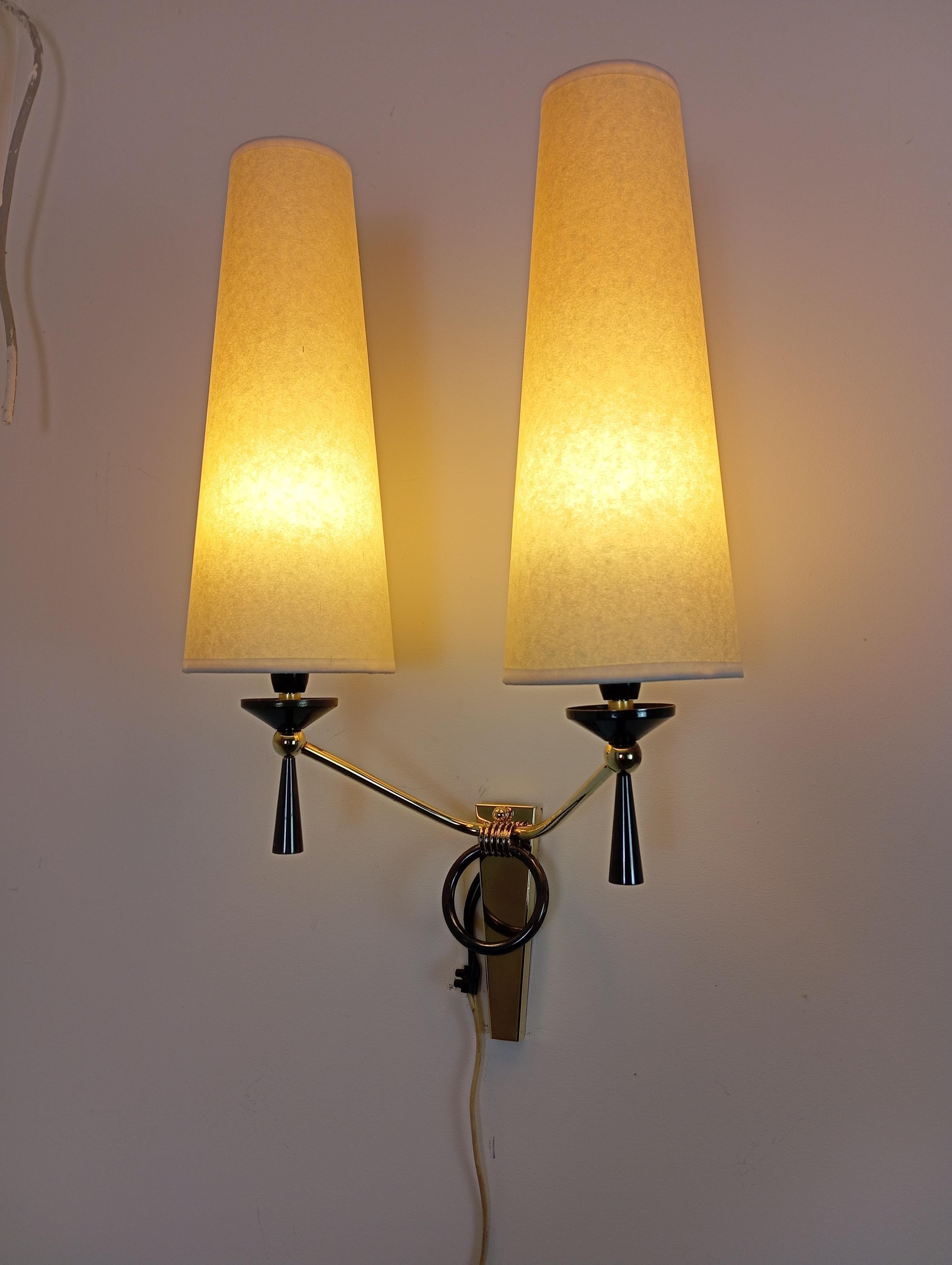 Set of 4 double sconces in brass, Maison Lunel circa 1950 For Sale 14