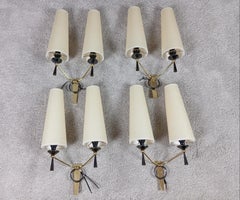Set of 4 double sconces in brass, Maison Lunel circa 1950