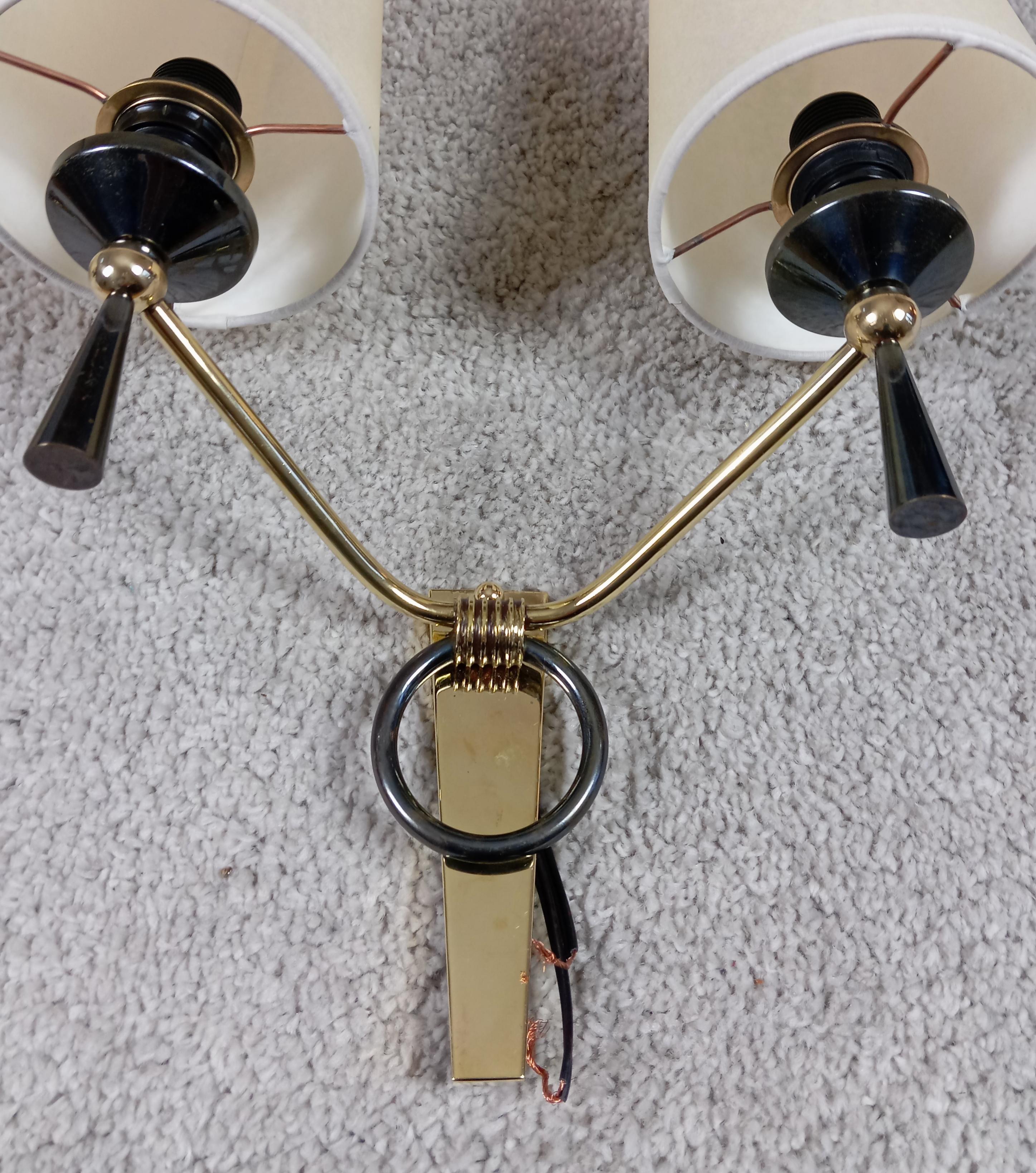 20th Century Set of 4 double sconces in brass, Maison Lunel circa 1950 For Sale