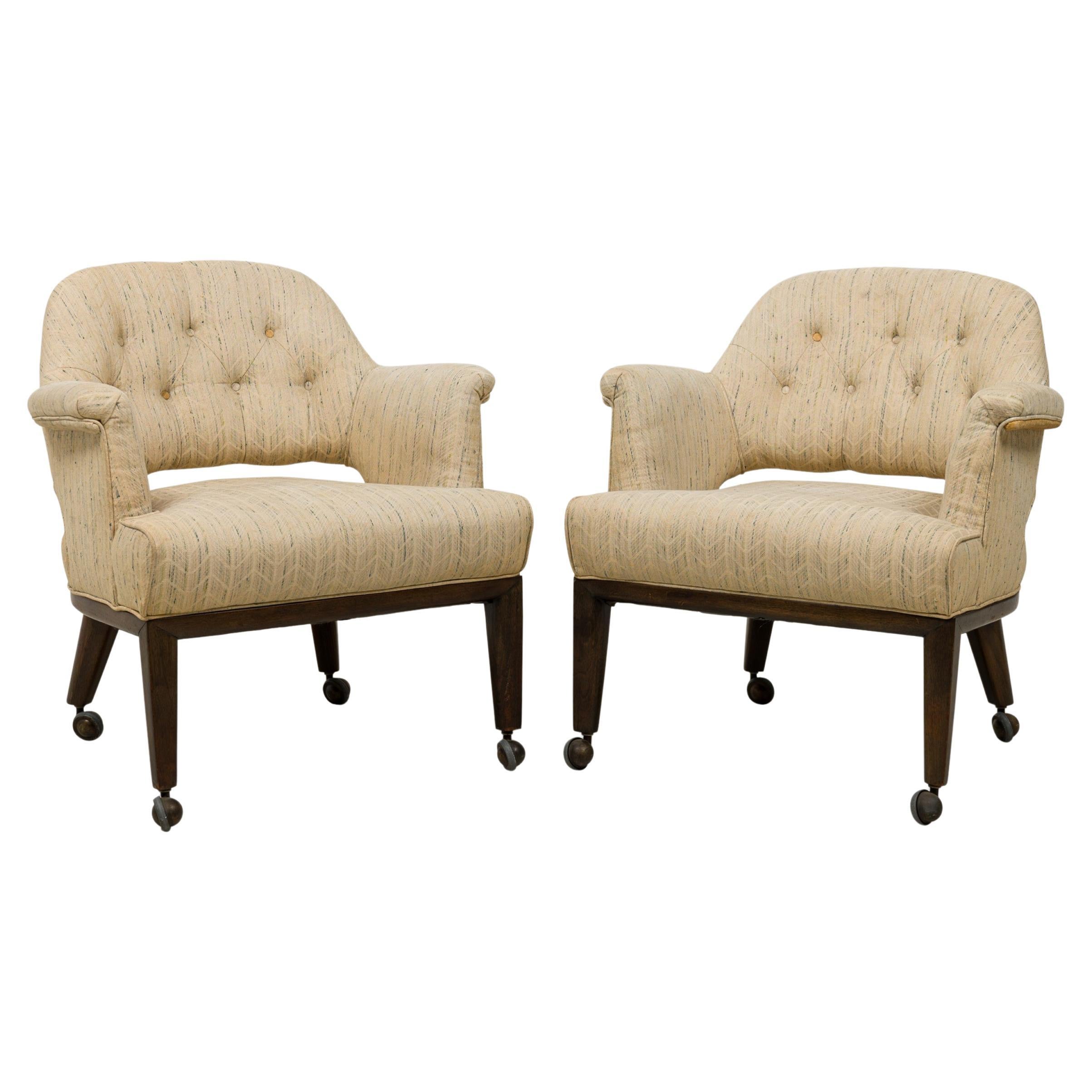 Set of 4 Dunbar Janus Armchairs in Beige Textured Weave Upholstery, Manner of Ed For Sale