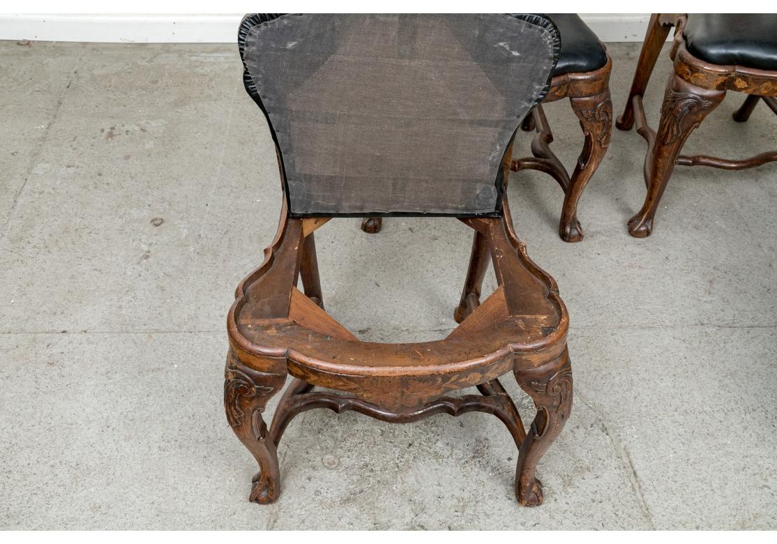 Baroque Ensemble de 4 chaises d'appoint en marqueterie de style baroque néerlandais à restaurer en vente