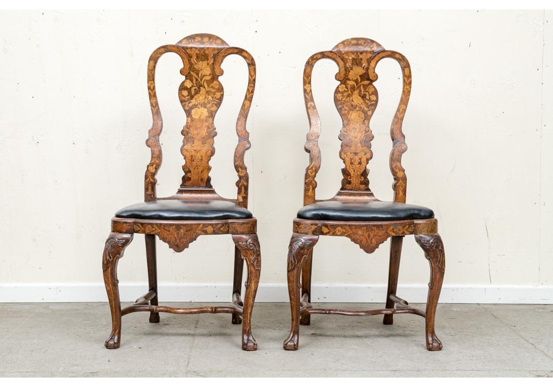 Incrusté Ensemble de 4 chaises d'appoint en marqueterie de style baroque néerlandais à restaurer en vente