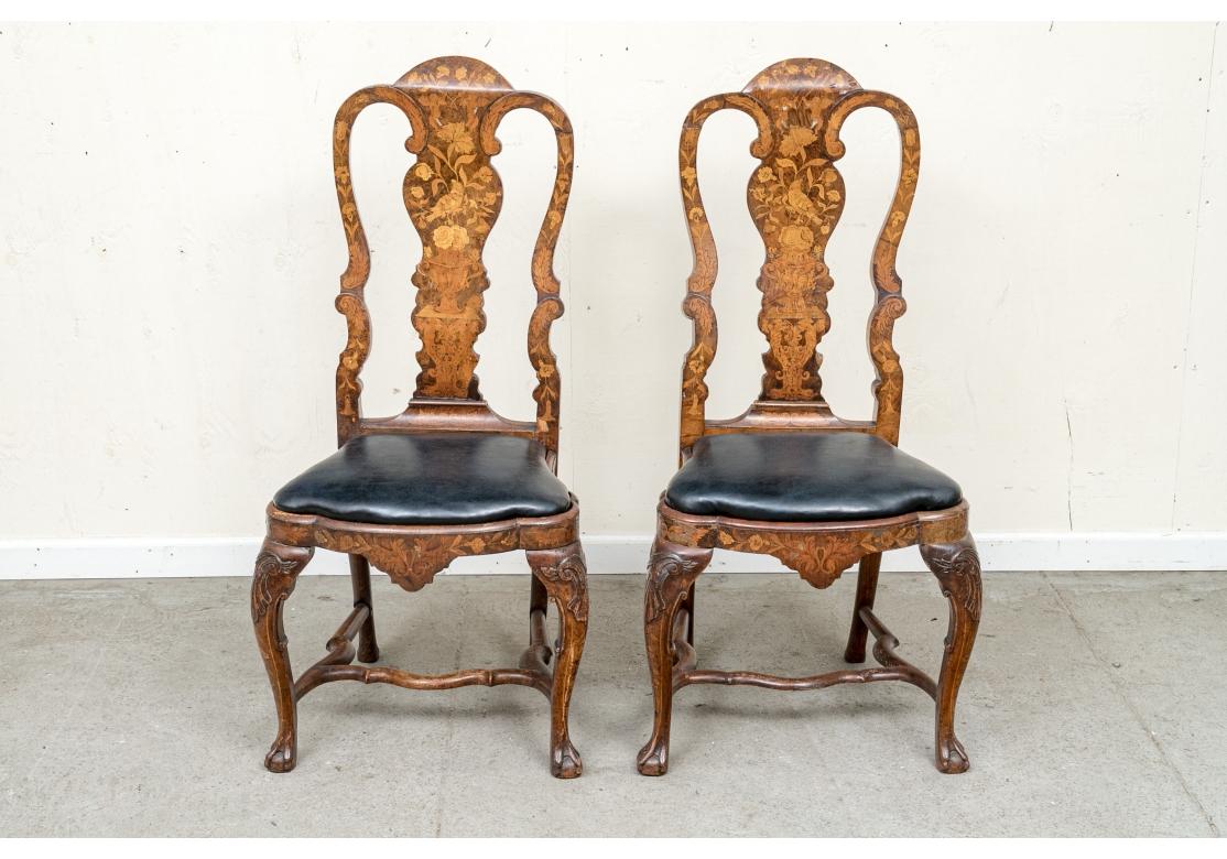 XIXe siècle Ensemble de 4 chaises d'appoint en marqueterie de style baroque néerlandais à restaurer en vente