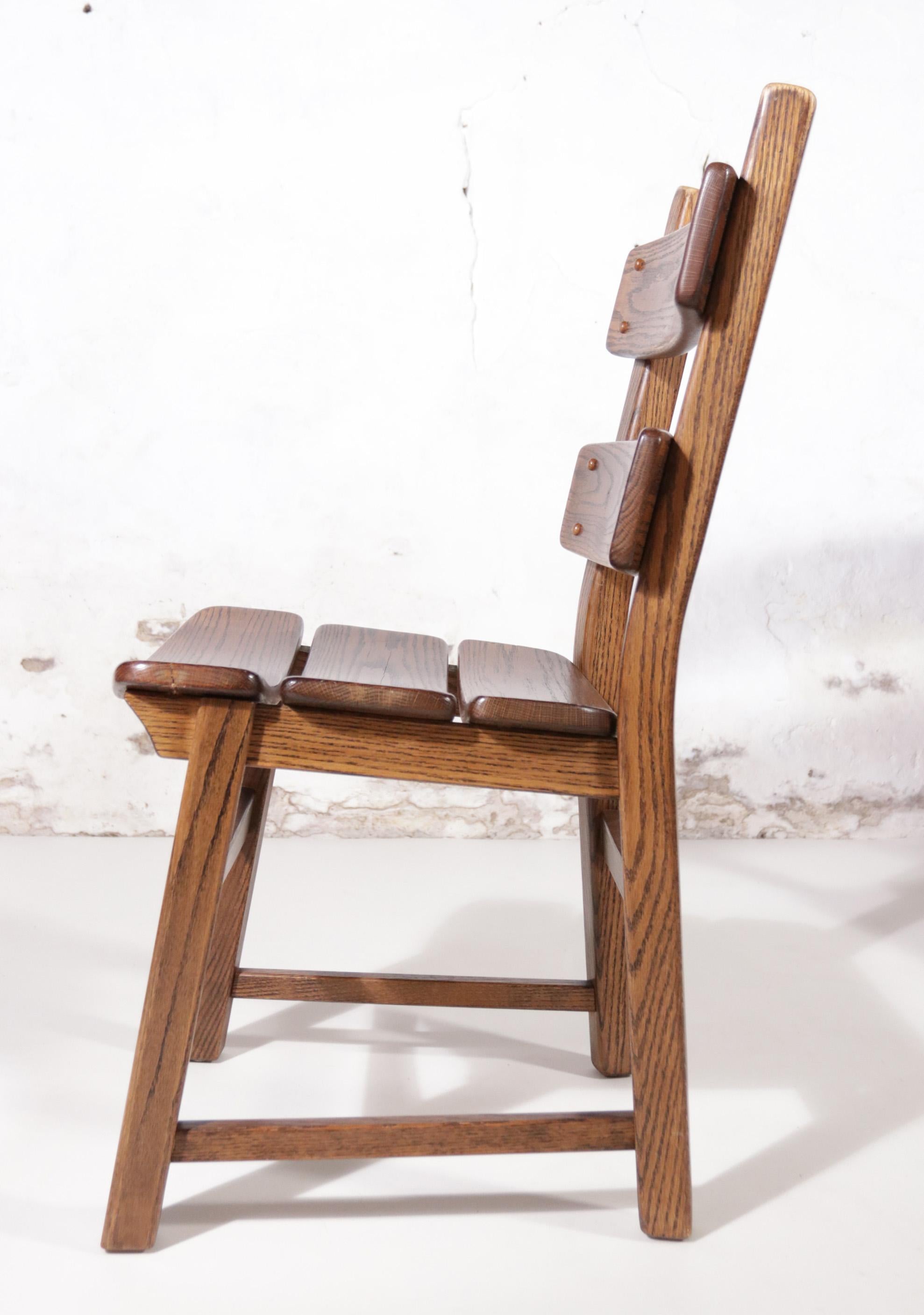 Set of 4 Dutch Brutalist Style Oak Ladder Back Dining Chairs 6