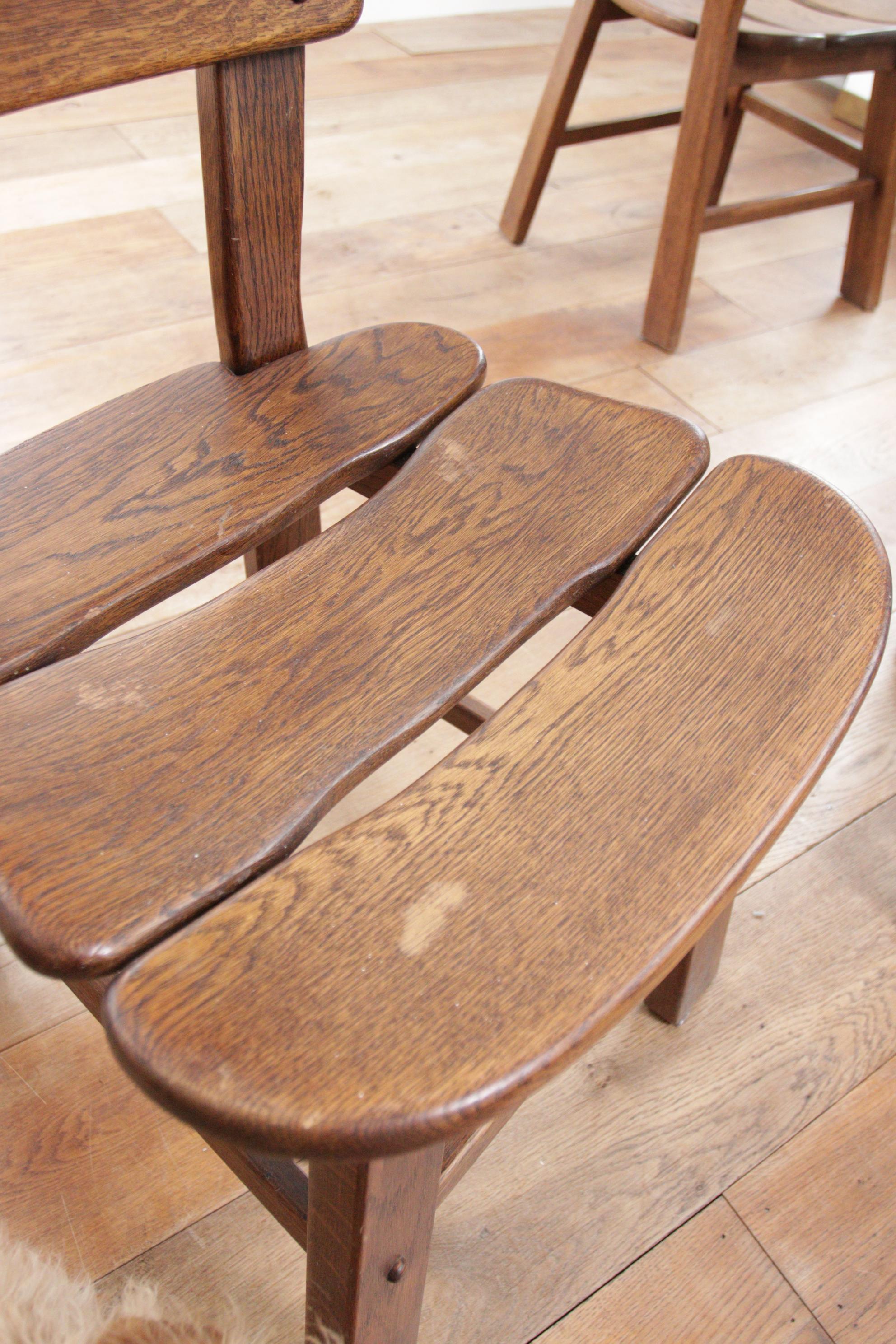 Set di 4 sedie da pranzo in stile brutalista olandese con schienale a scaletta in Oak in vendita 4
