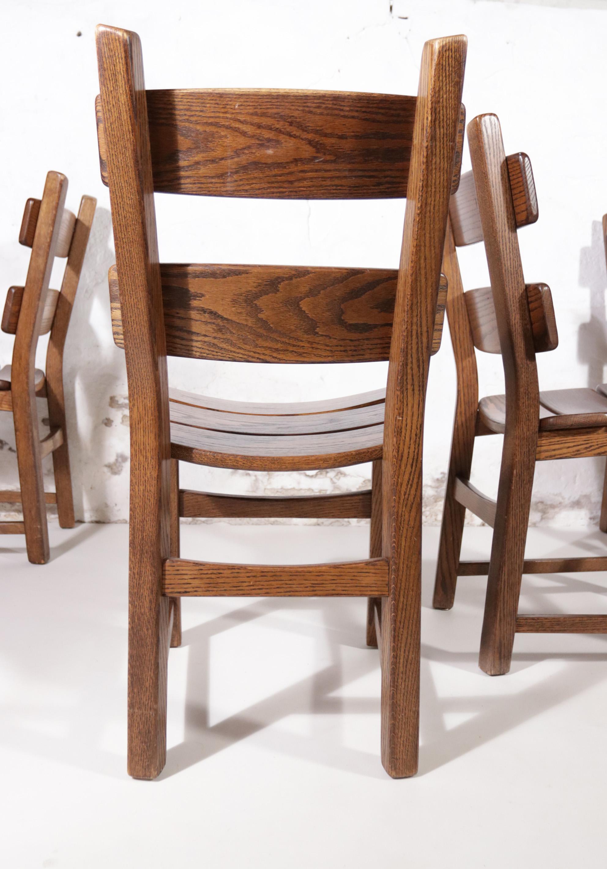Set of 4 Dutch Brutalist Style Oak Ladder Back Dining Chairs 7