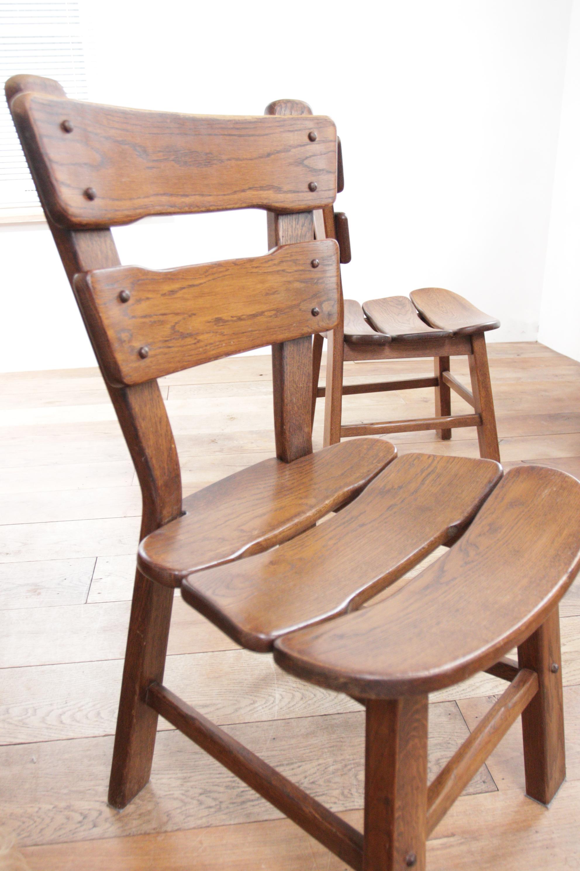 Set of 4 Dutch Brutalist Style Oak Ladder Back Dining Chairs For Sale 4